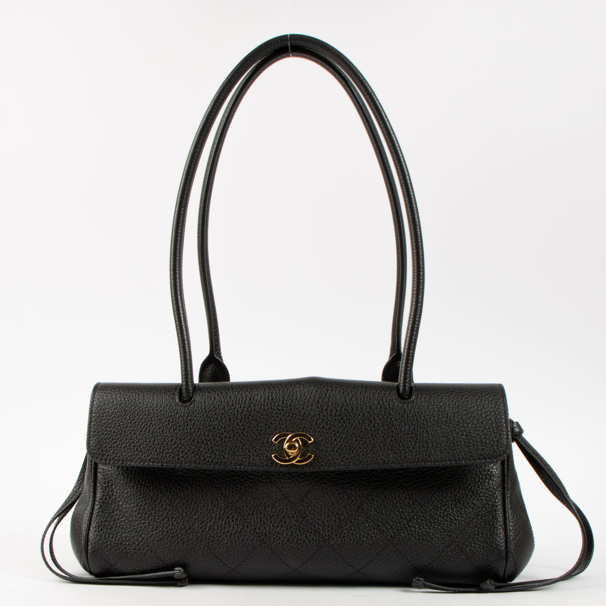 Shop this authentic luxury Chanel 26S Black Grained Calfskin Small Urban Essential East West Shopping Tote Bag Pre-Loved on Labellov.com