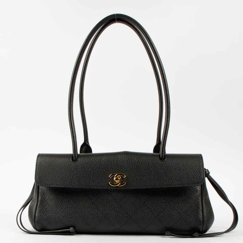 Shop this authentic luxury Chanel 26S Black Grained Calfskin Small Urban Essential East West Shopping Tote Bag Pre-Loved on Labellov.com