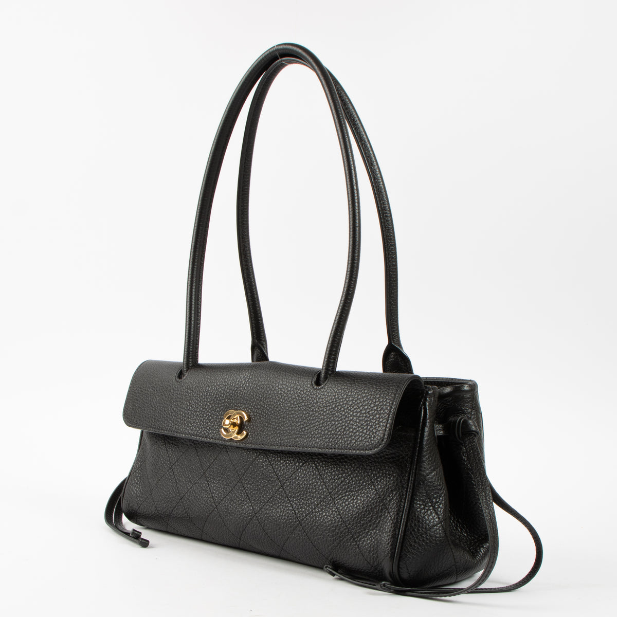Shop this authentic luxury Chanel 26S Black Grained Calfskin Small Urban Essential East West Shopping Tote Bag Pre-Loved on Labellov.com