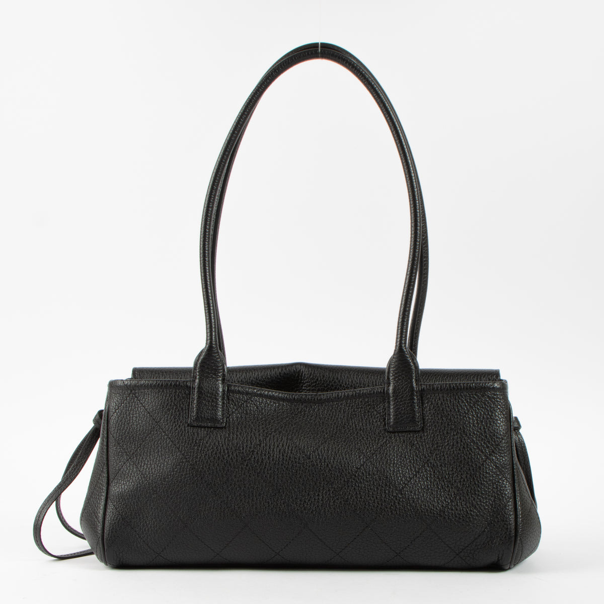 Shop this authentic luxury Chanel 26S Black Grained Calfskin Small Urban Essential East West Shopping Tote Bag Pre-Loved on Labellov.com