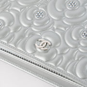 Shop this authentic Chanel Silver Diamante Crystal Camellia Quilted Wallet On Chain pre-loved on Labellov.com