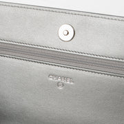 Shop this authentic Chanel Silver Diamante Crystal Camellia Quilted Wallet On Chain pre-loved on Labellov.com