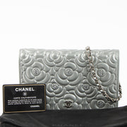 Shop this authentic Chanel Silver Diamante Crystal Camellia Quilted Wallet On Chain pre-loved on Labellov.com