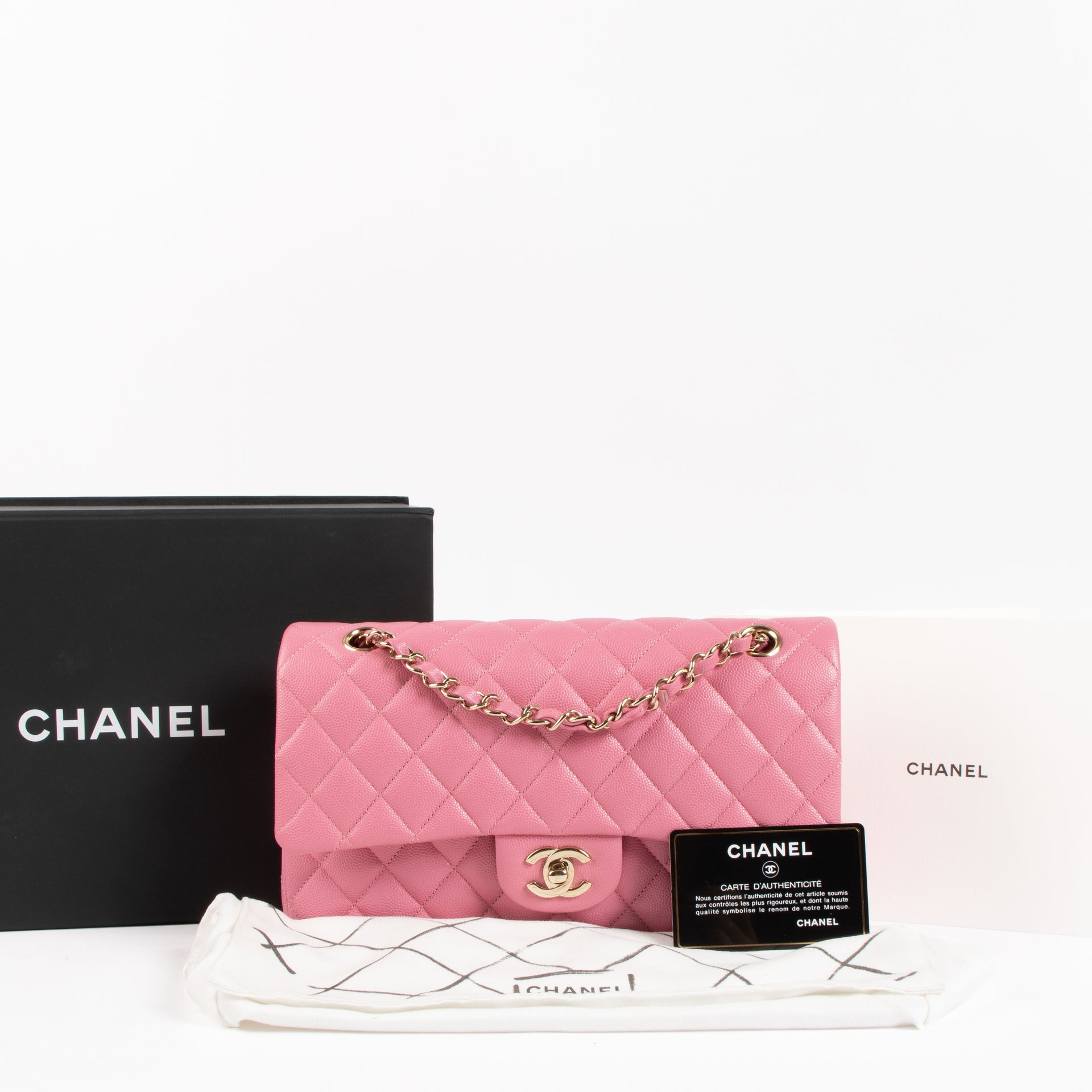 Shop the authentic Chanel Pink Caviar Medium Classic Flap Bag on Labellov.com !