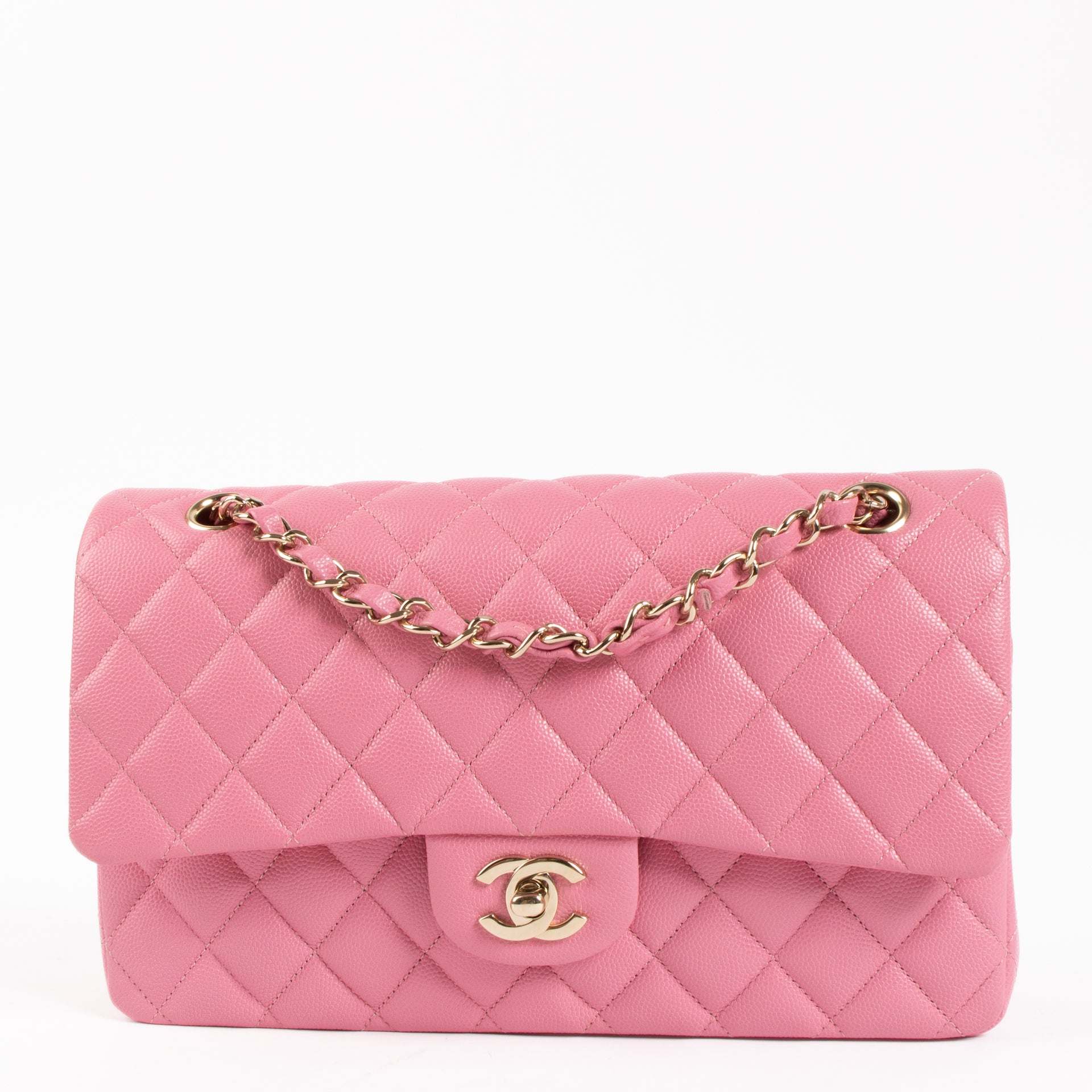 Shop the authentic Chanel Pink Caviar Medium Classic Flap Bag on Labellov.com !