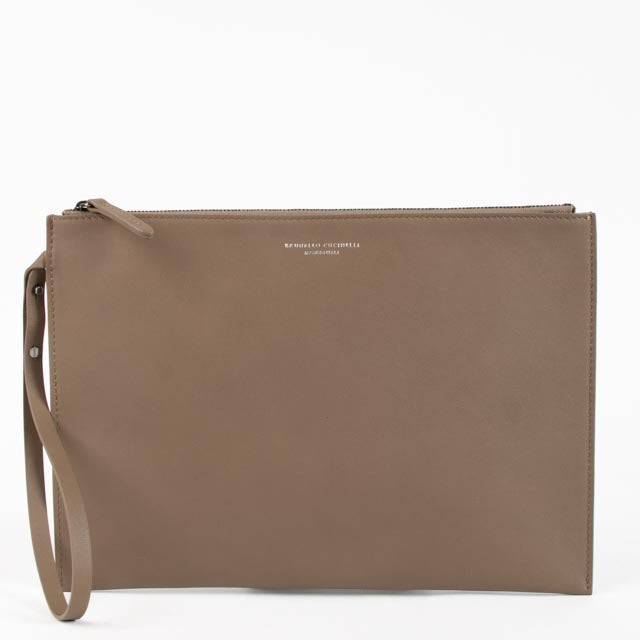 Brunello Cucinelli Taupe Zipped Clutch