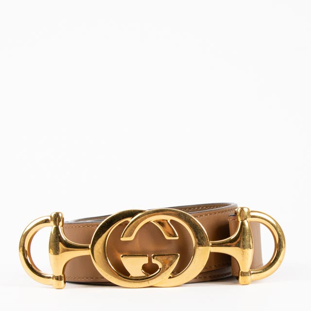 Gucci Beige Leather Zumi Belt - Size 90