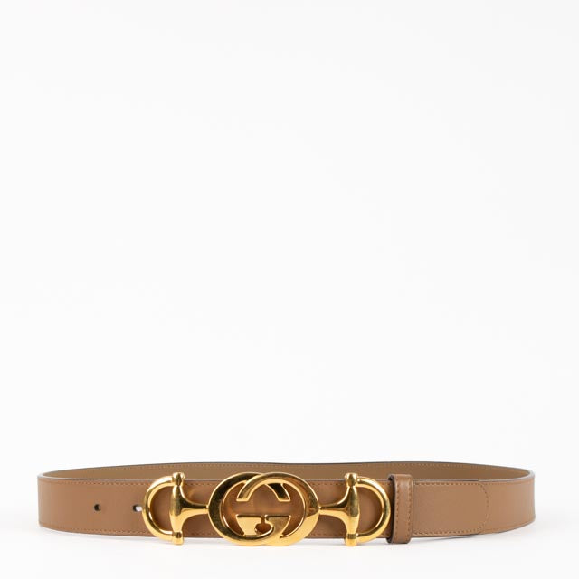 Gucci Beige Leather Zumi Belt - Size 90