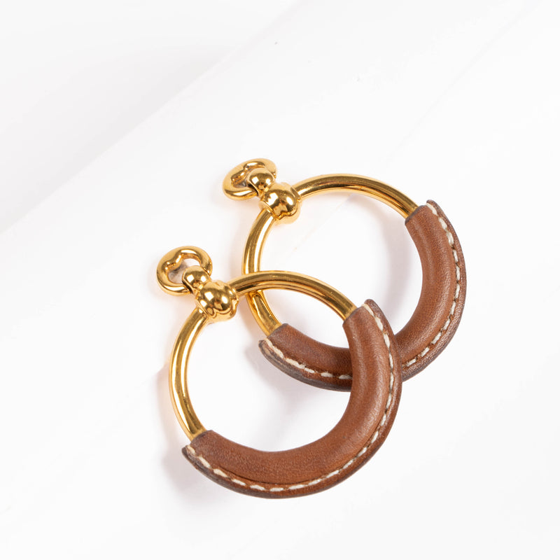 Hermes Gold-Plated Barenia Loop Earrings