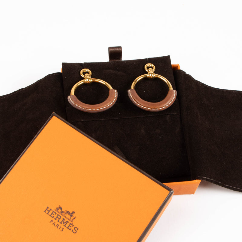Hermes Gold-Plated Barenia Loop Earrings