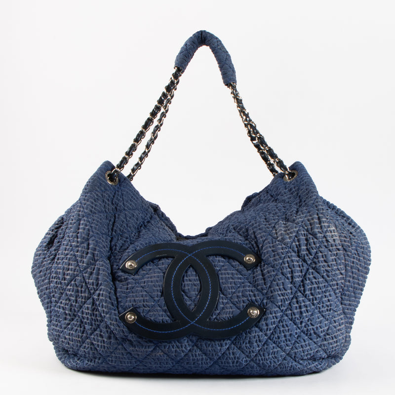 Shop the authentic Chanel Blue Quilted Cloquée Nylon Bubble Large Hobo Bag on Labellov.com !