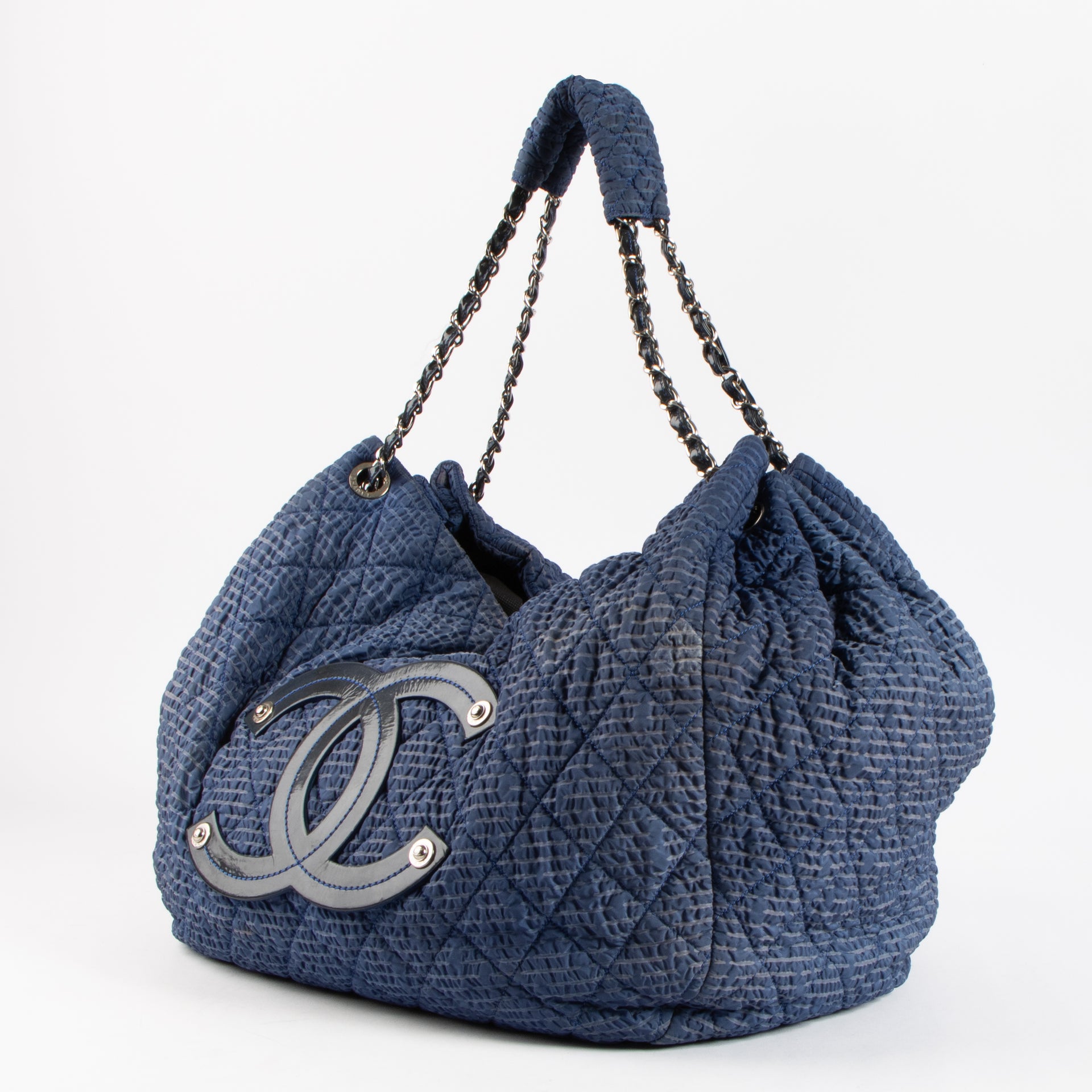 Shop the authentic Chanel Blue Quilted Cloquée Nylon Bubble Large Hobo Bag on Labellov.com !