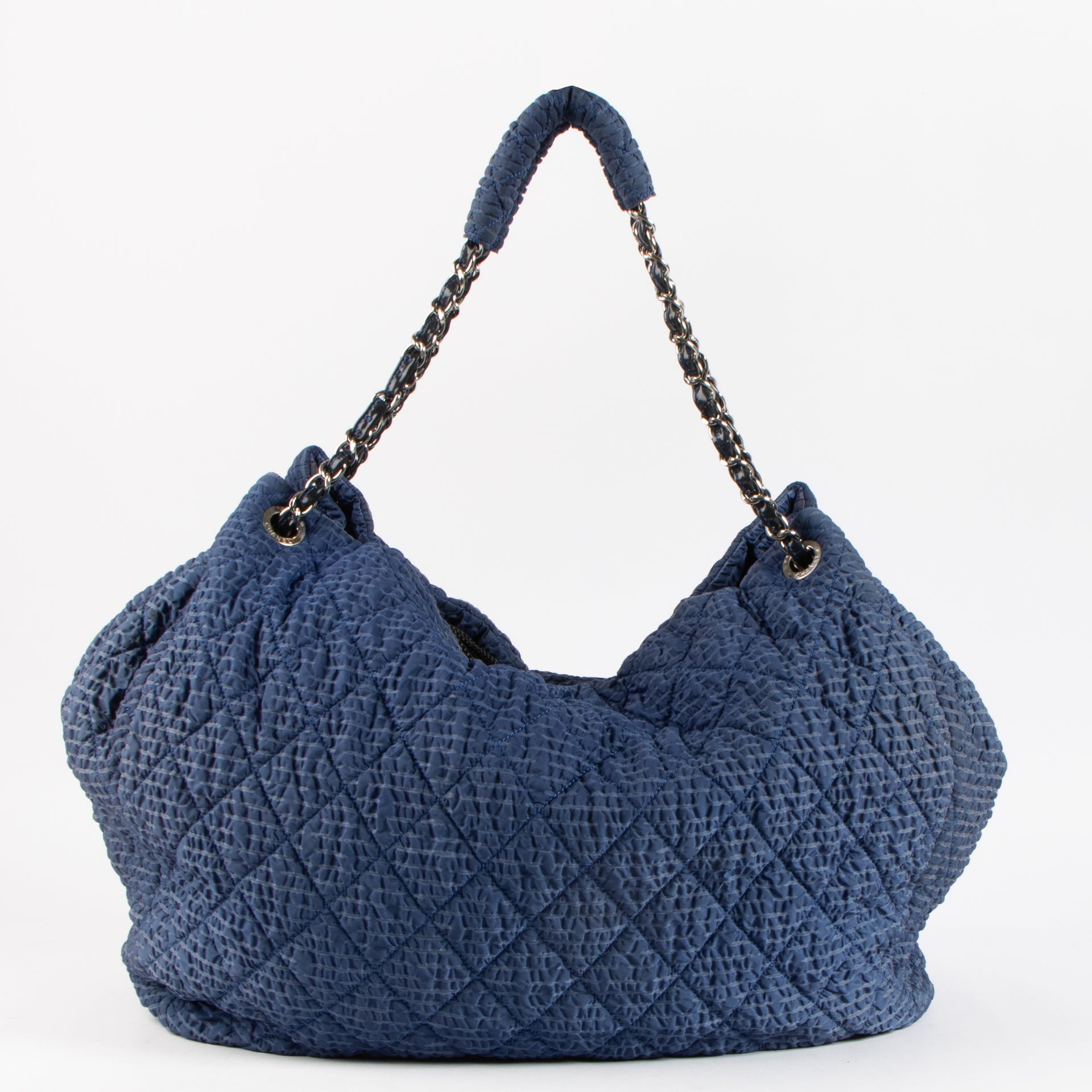 Shop the authentic Chanel Blue Quilted Cloquée Nylon Bubble Large Hobo Bag on Labellov.com !
