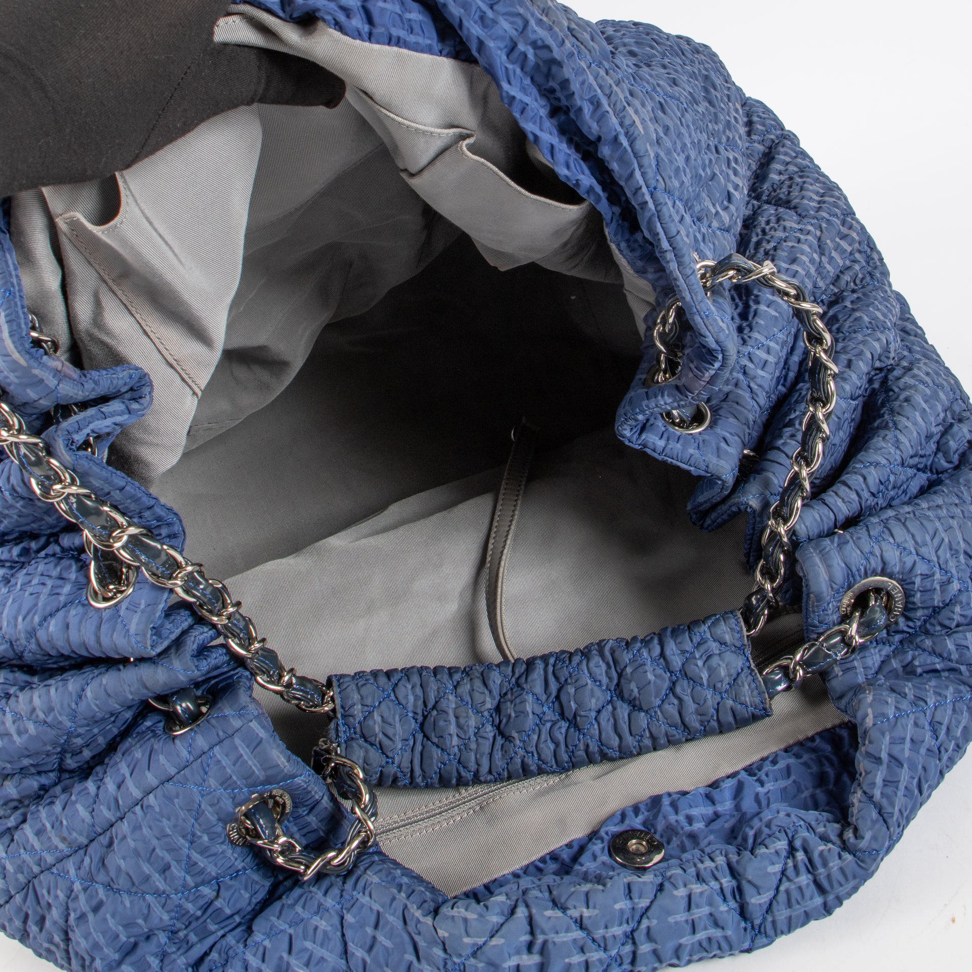 Shop the authentic Chanel Blue Quilted Cloquée Nylon Bubble Large Hobo Bag on Labellov.com !