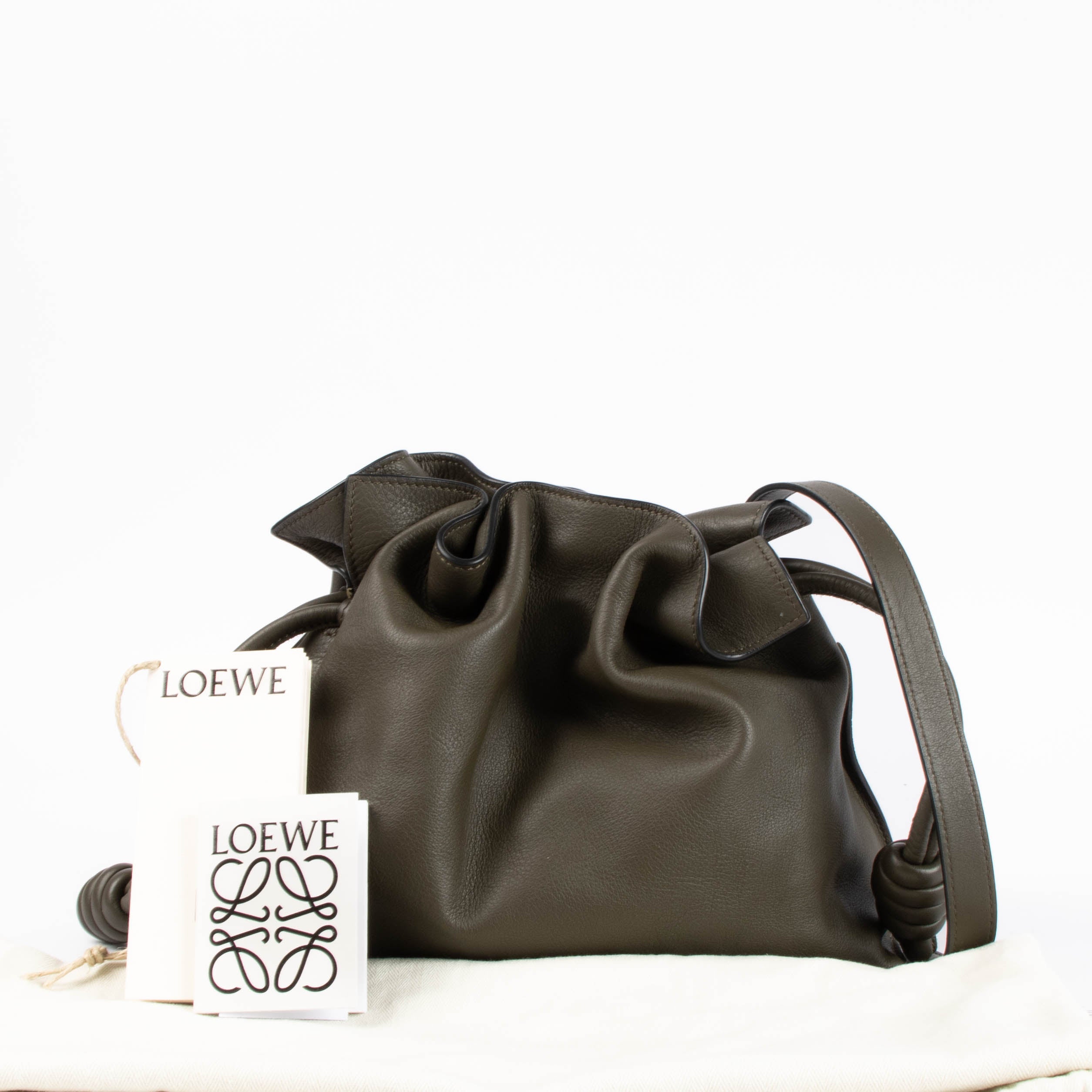 Loewe Dark Khaki Nappa Calfskin Flamenco Medium clutch – Labellov