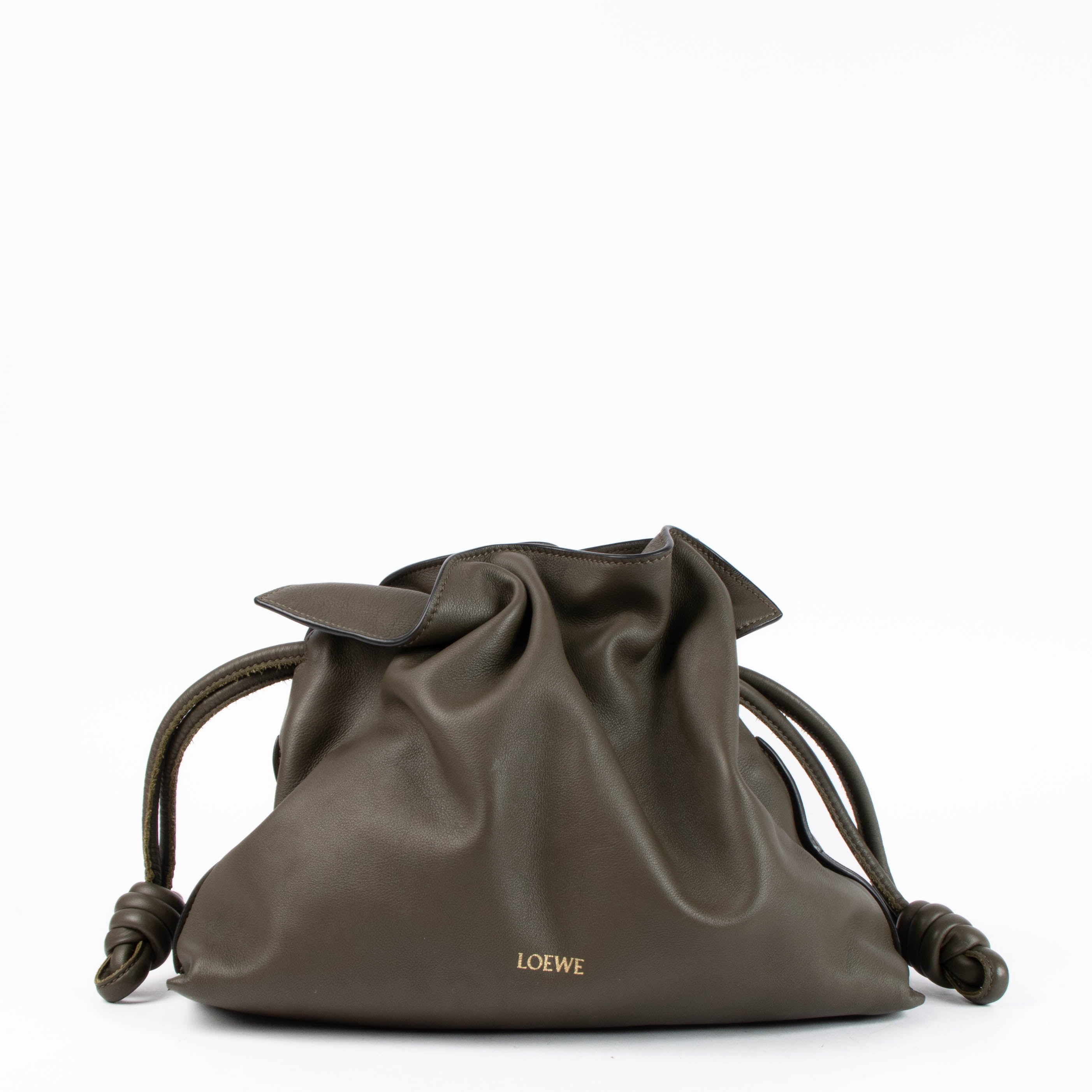 Loewe Dark Khaki Nappa Calfskin Flamenco Medium clutch – Labellov