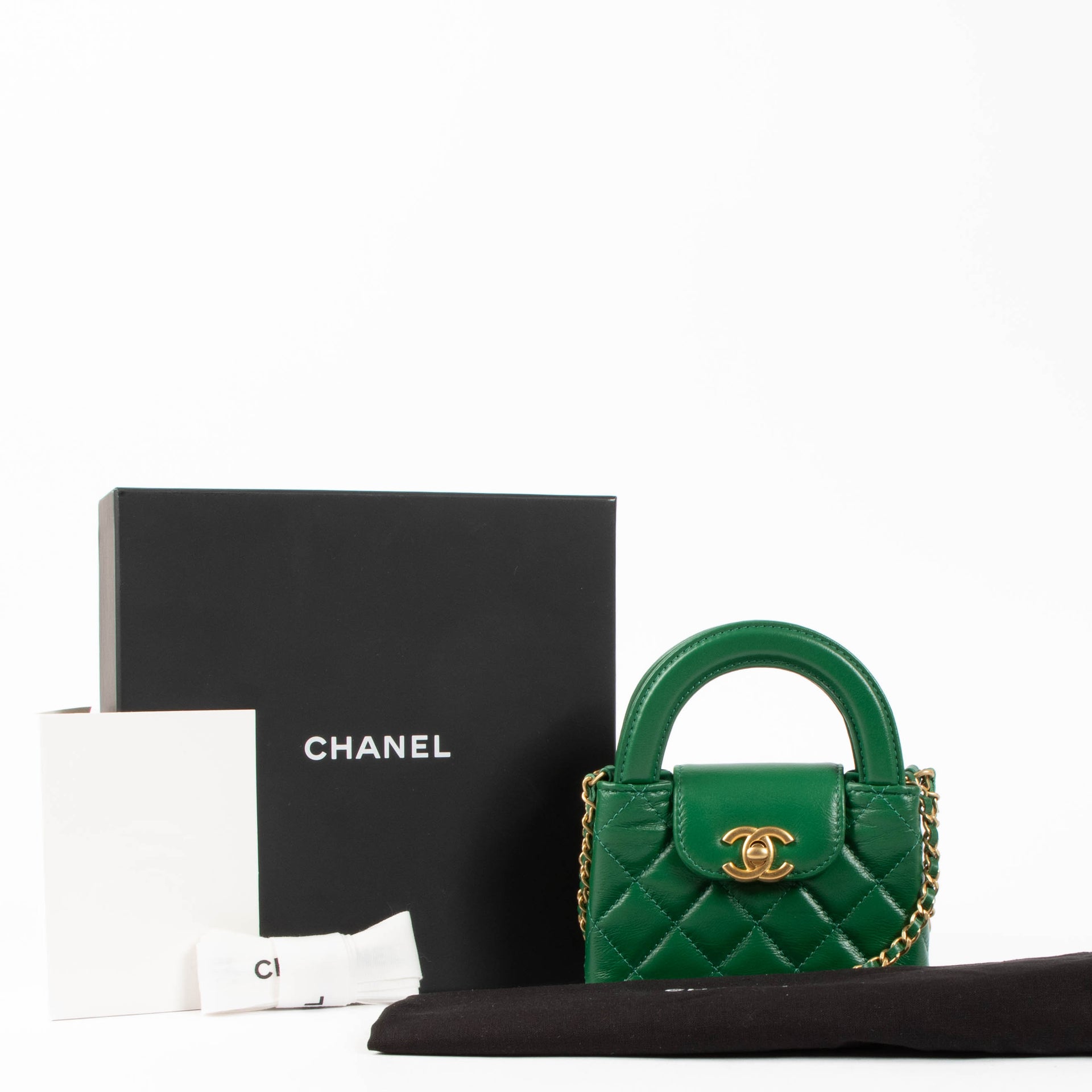 Chanel Green Shiny Calfskin Nano Kelly Micro Shopping Bag