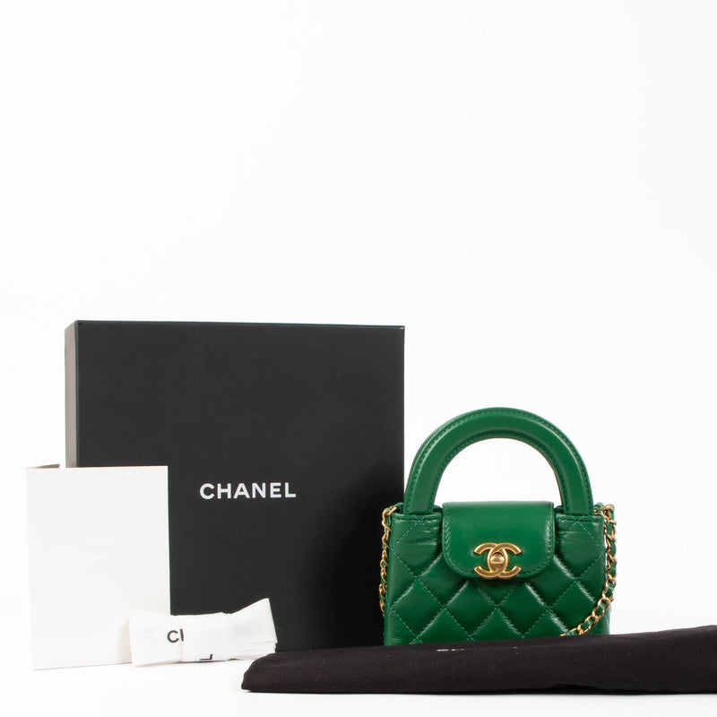 Chanel Green Shiny Calfskin Nano Kelly Micro Shopping Bag