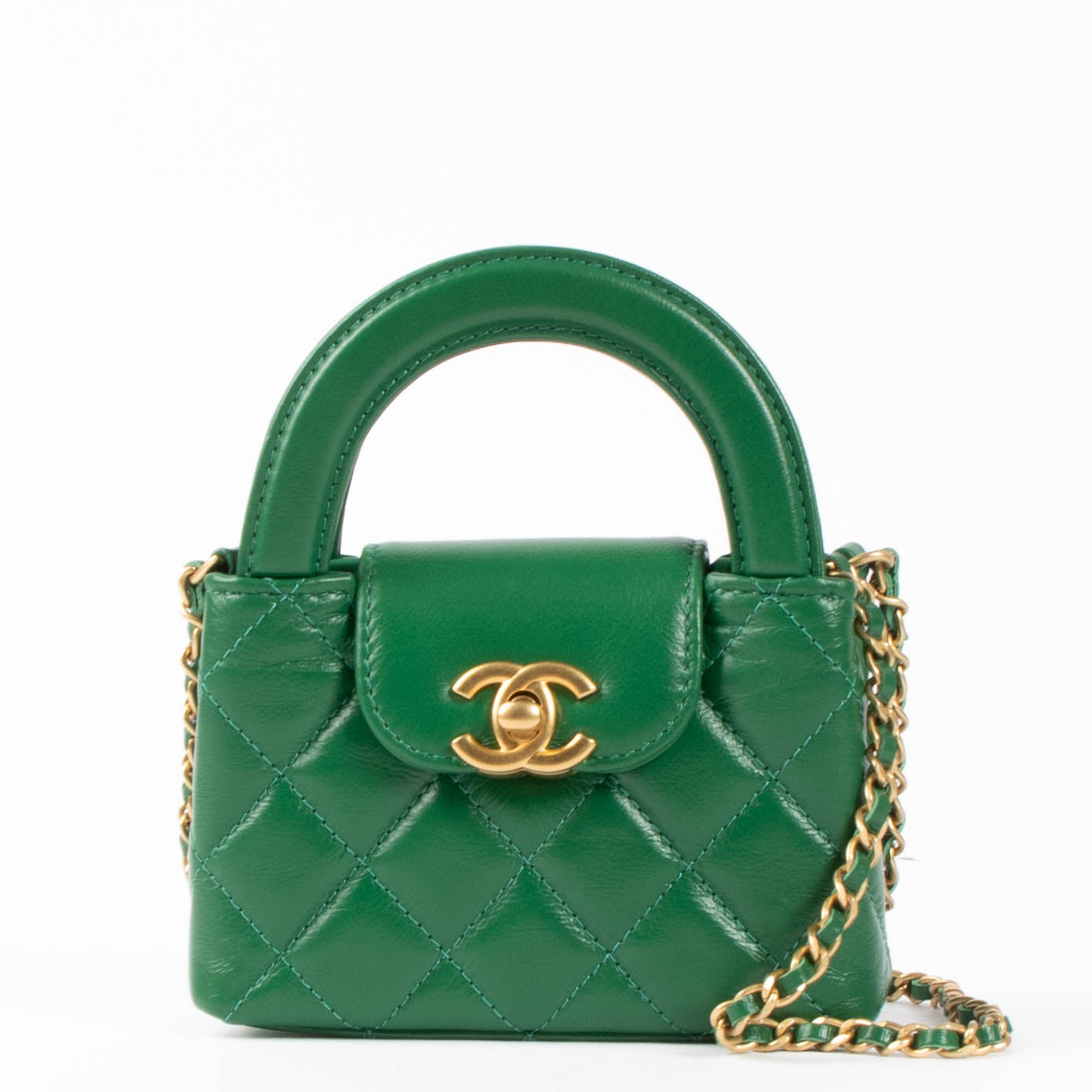 Chanel Green Shiny Calfskin Nano Kelly Micro Shopping Bag