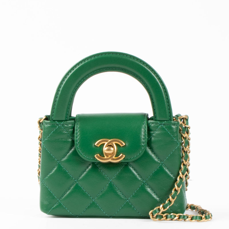Chanel Green Shiny Calfskin Nano Kelly Micro Shopping Bag