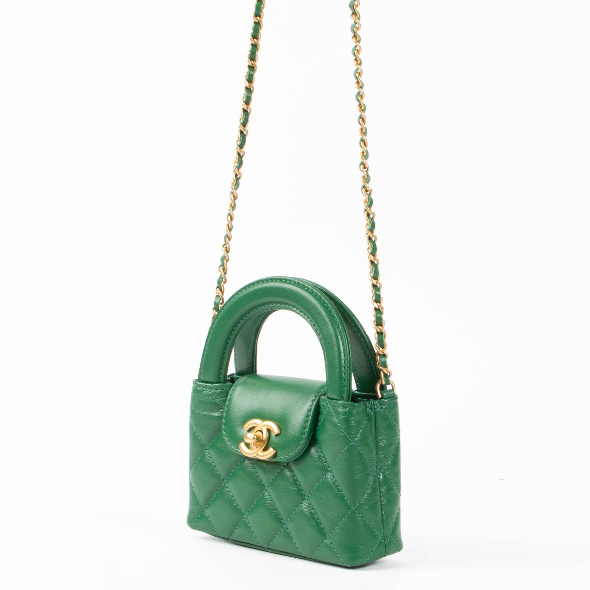 Chanel Green Shiny Calfskin Nano Kelly Micro Shopping Bag