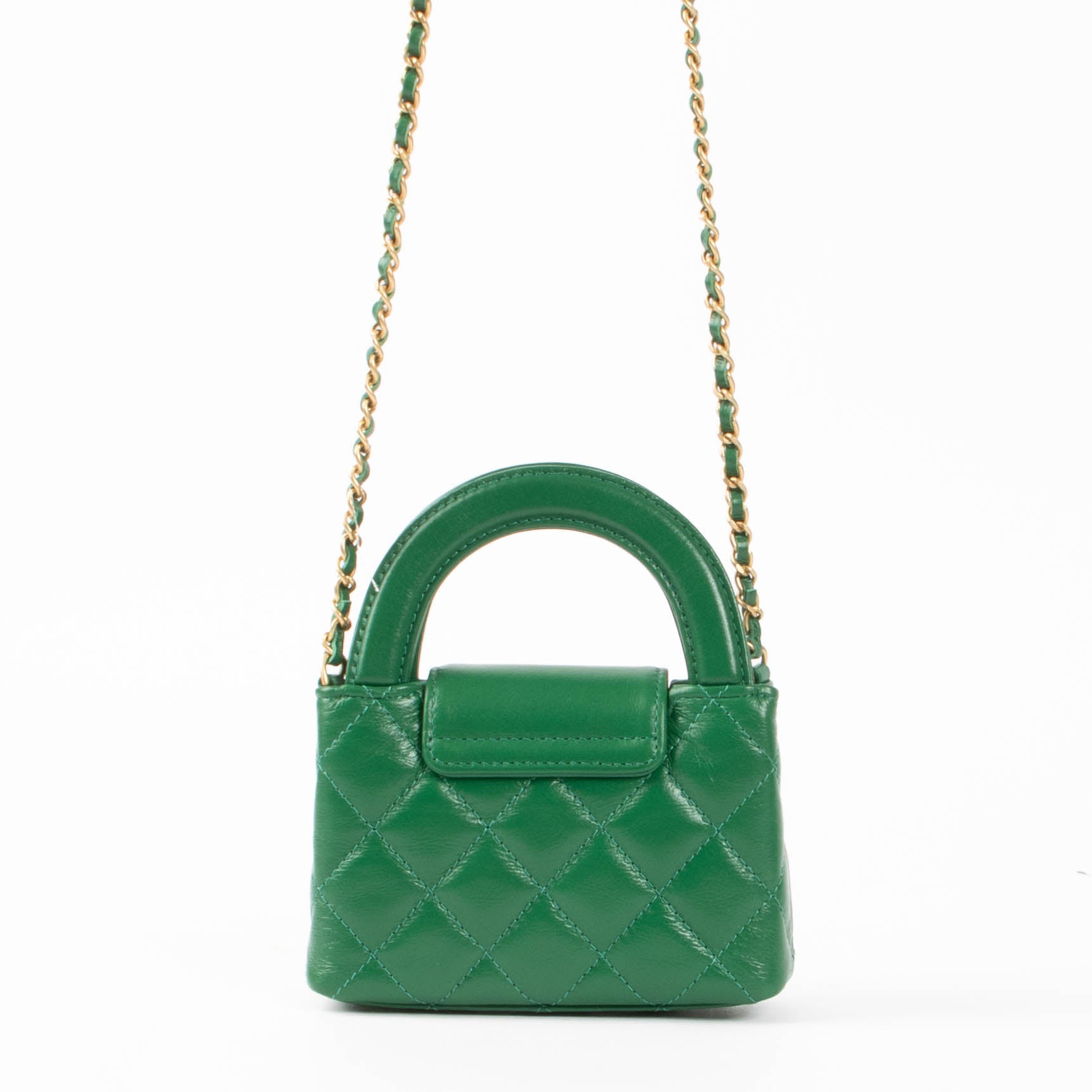 Chanel Green Shiny Calfskin Nano Kelly Micro Shopping Bag