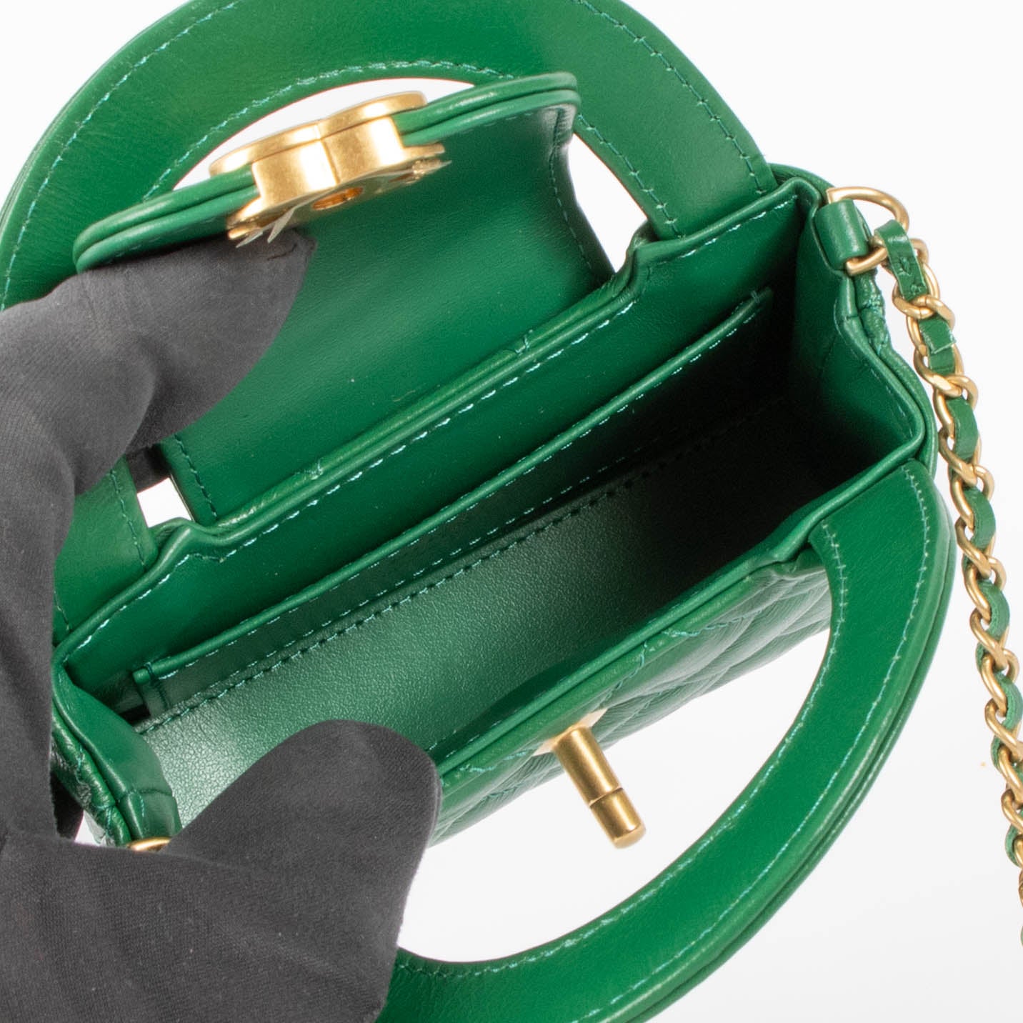 Chanel Green Shiny Calfskin Nano Kelly Micro Shopping Bag
