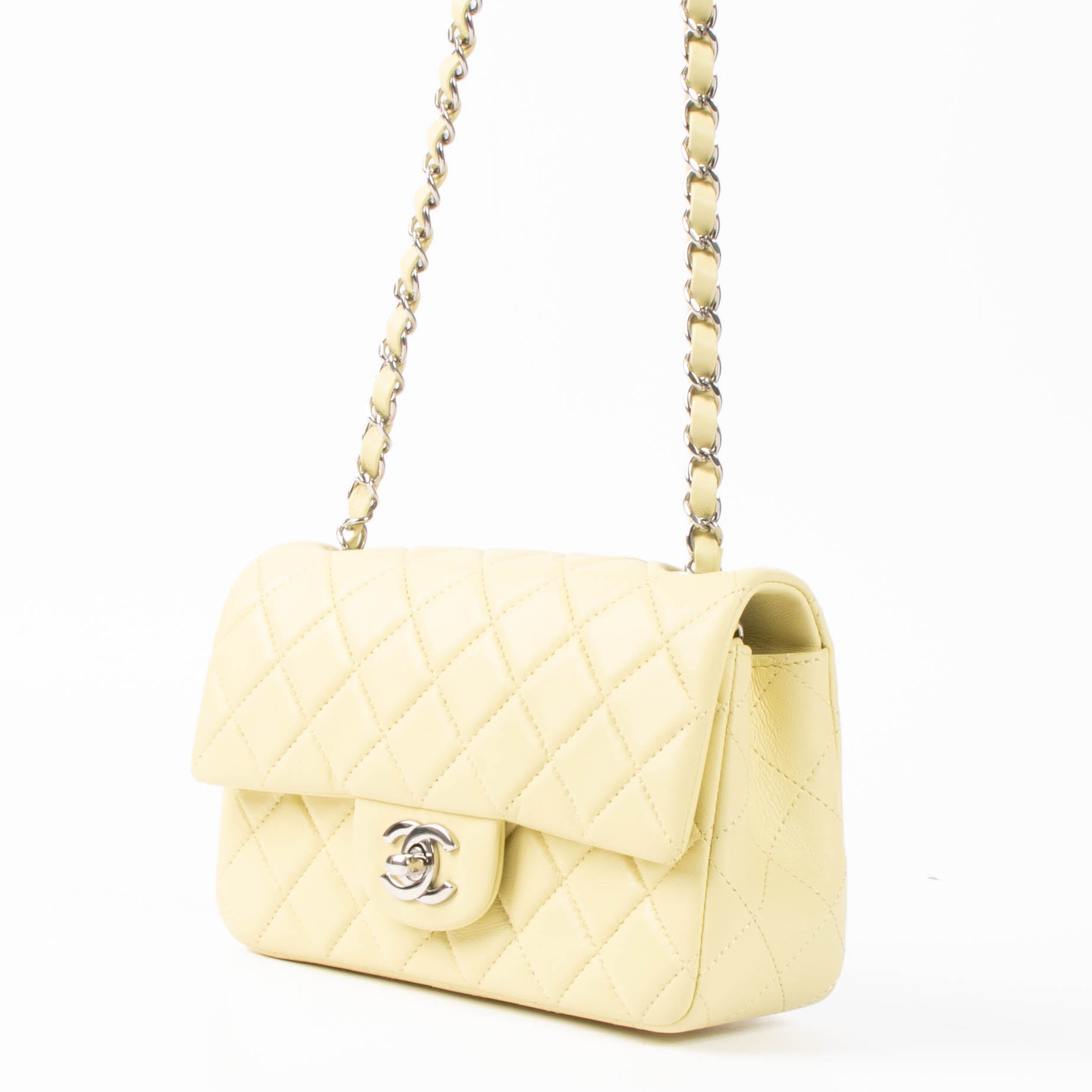 Chanel Yellow Lambskin Mini Classic Rectangular Bag