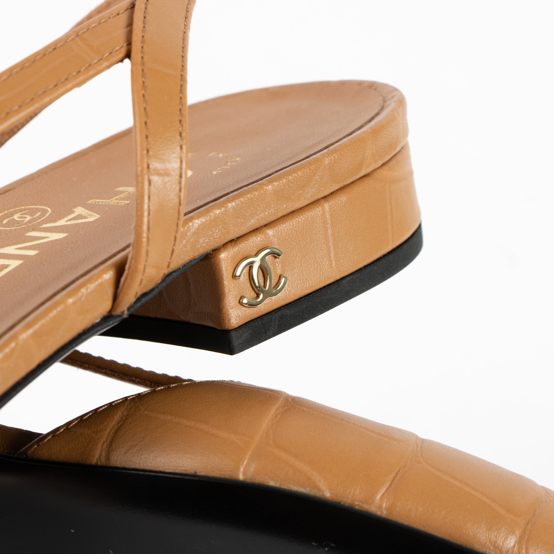 Shop the authentic Chanel Brown/Black Crocodile Embossed Flat on Labellov.com !