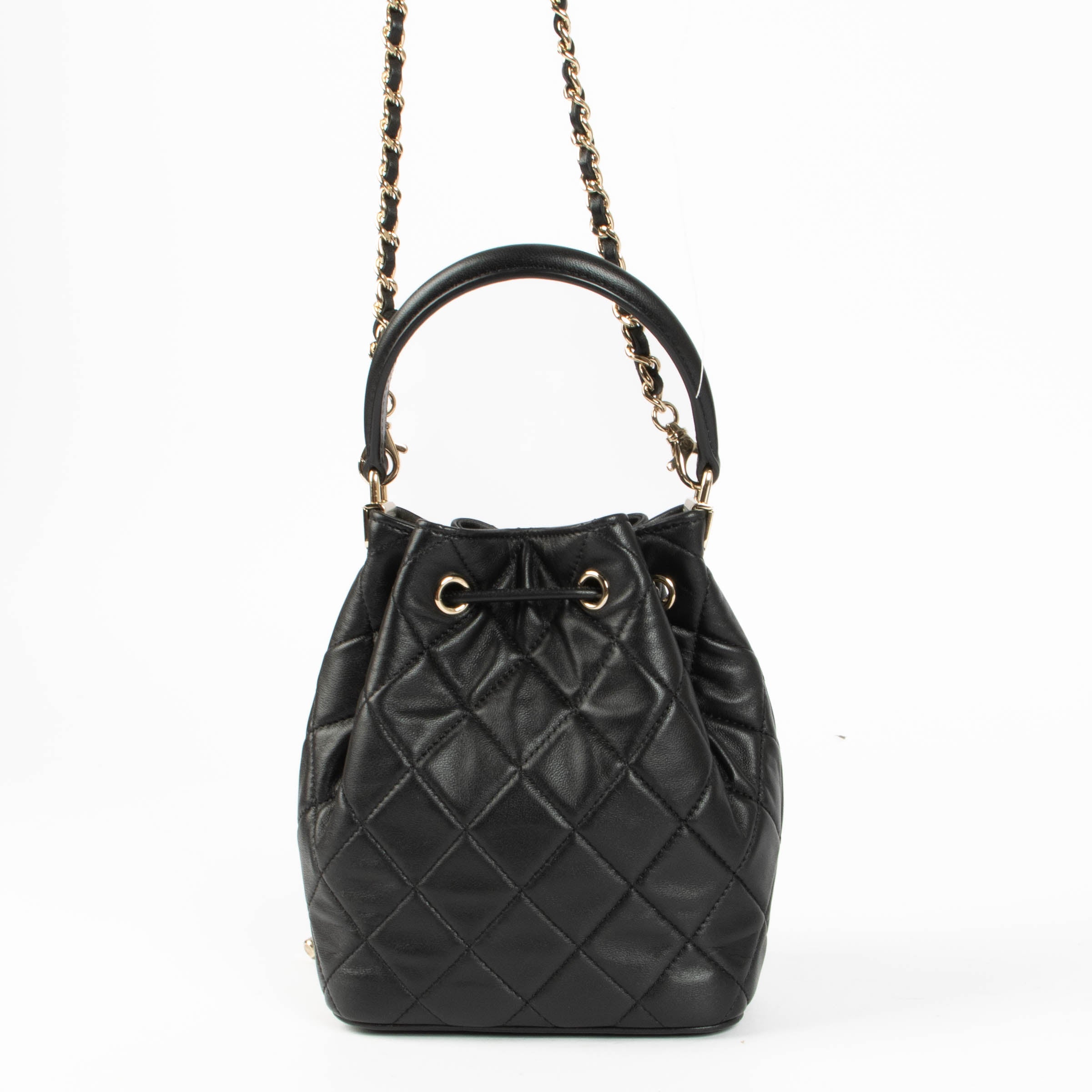 chain detail mini bucket backpack Chanel 26P Black Mini Bucket Bag With Chain