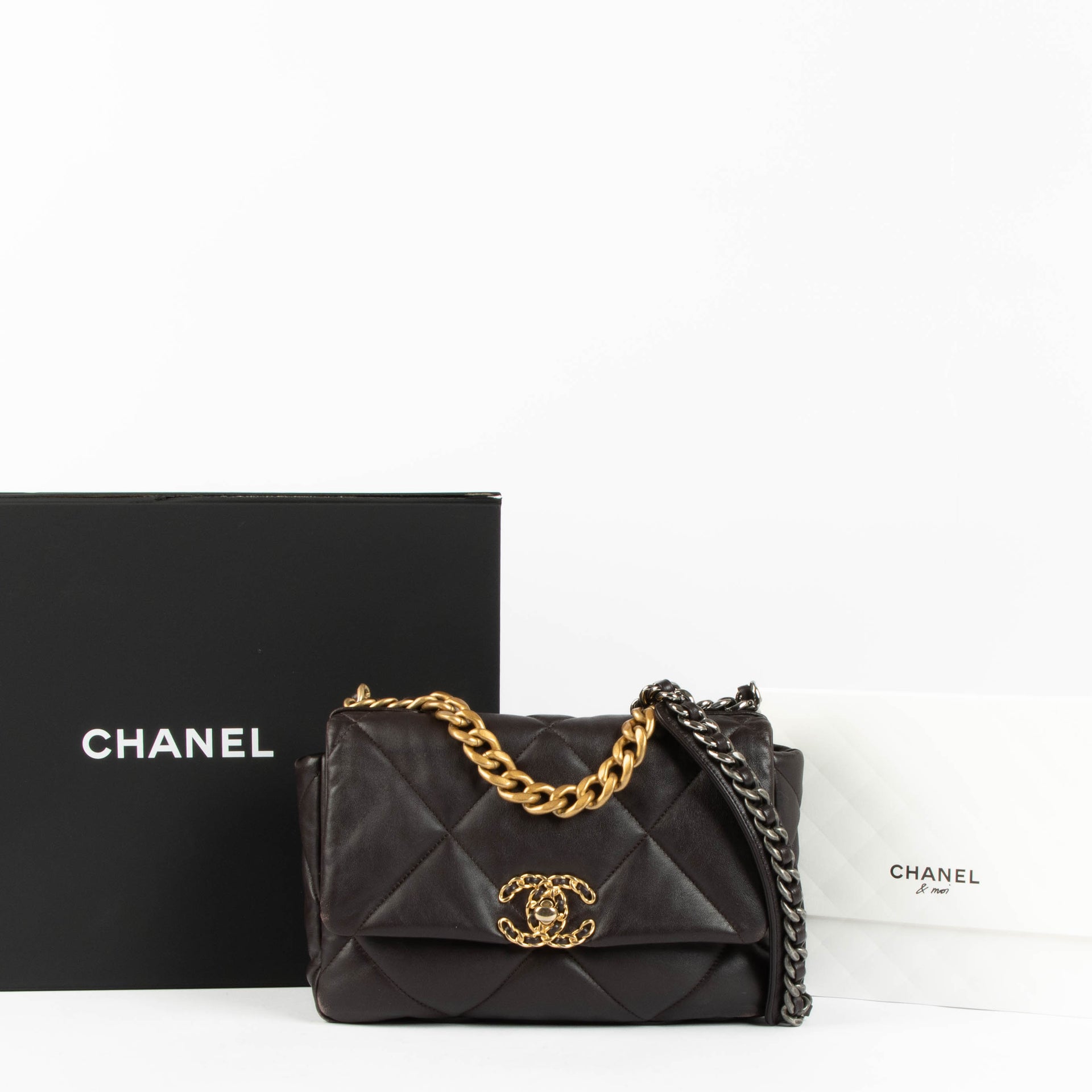 Shop this 100% authentic Chanel Brown Small Chanel 19 Handbag at Labellov.com