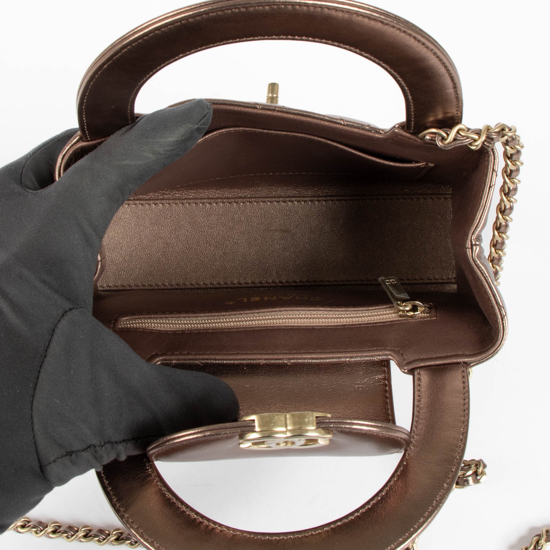 Sac Shopping Nano Kelly Métallisé Bronze Chanel