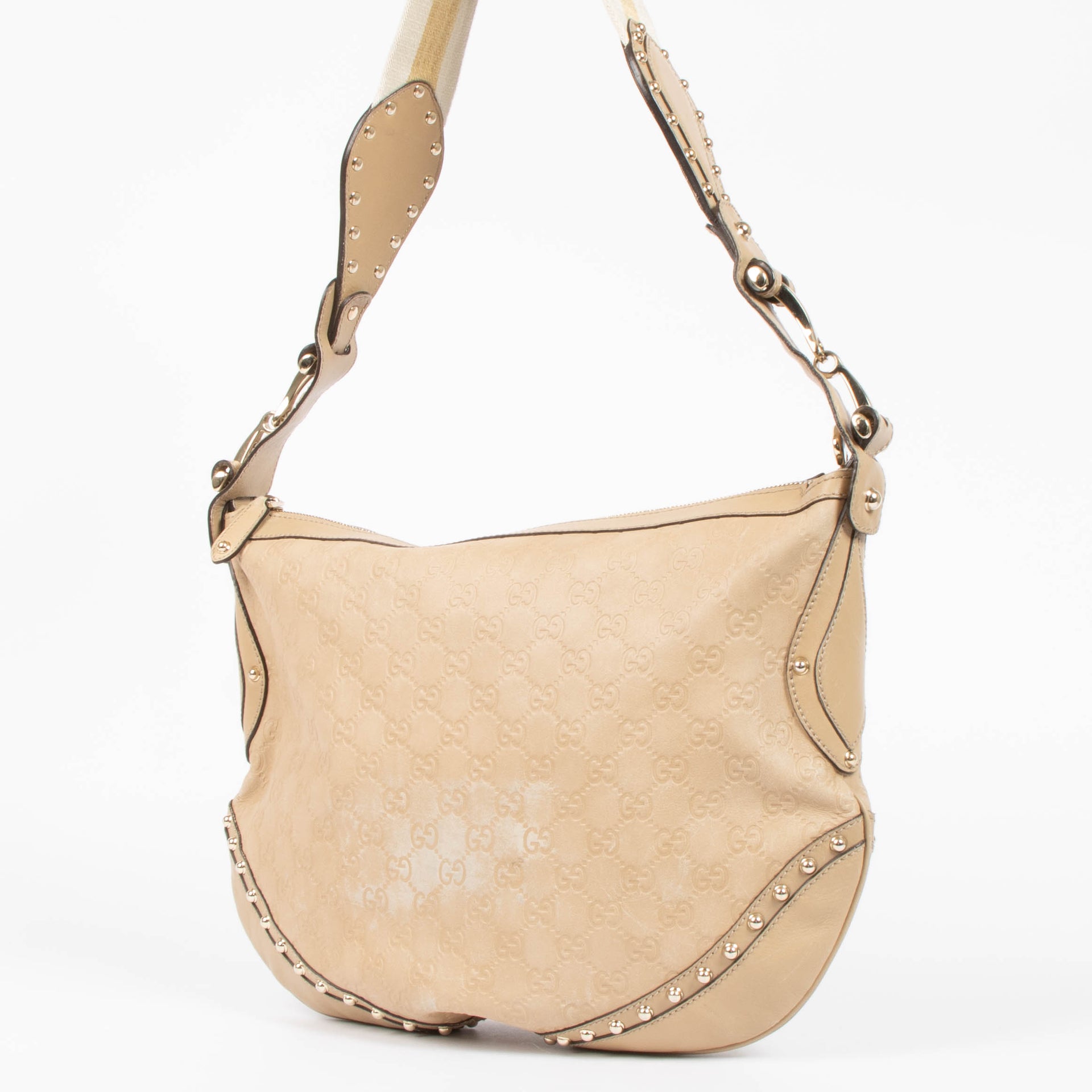 Shop this authentic Gucci Beige Guccissima Pelham Medium Hobo pre-loved on Labellov.com