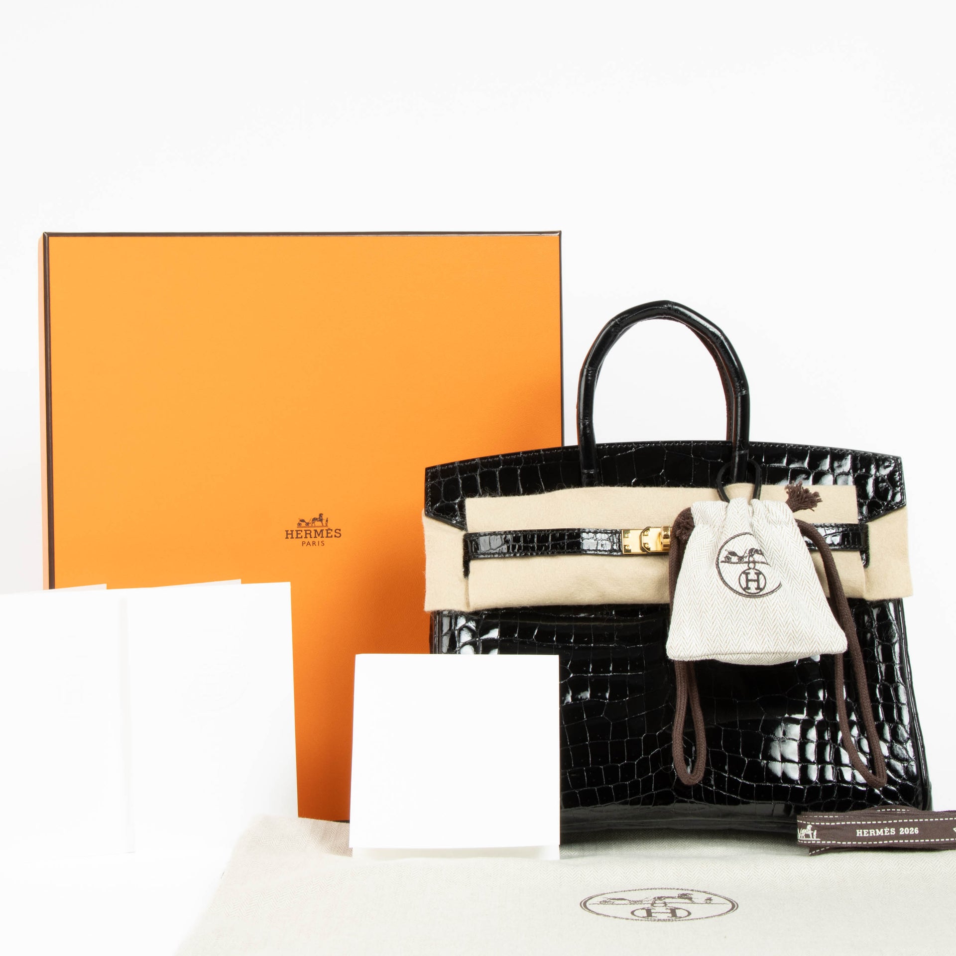 Hermès Birkin 25 Black Shiny Crocodile Niloticus GHW