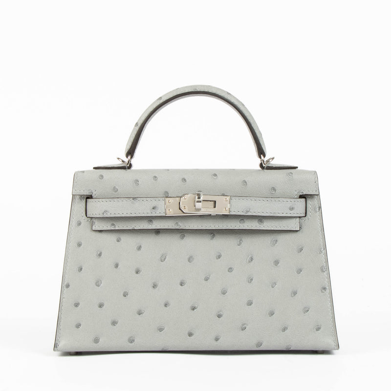 Hermes HSS Kelly Mini II Gris Perle/Nata Ostrich PHW