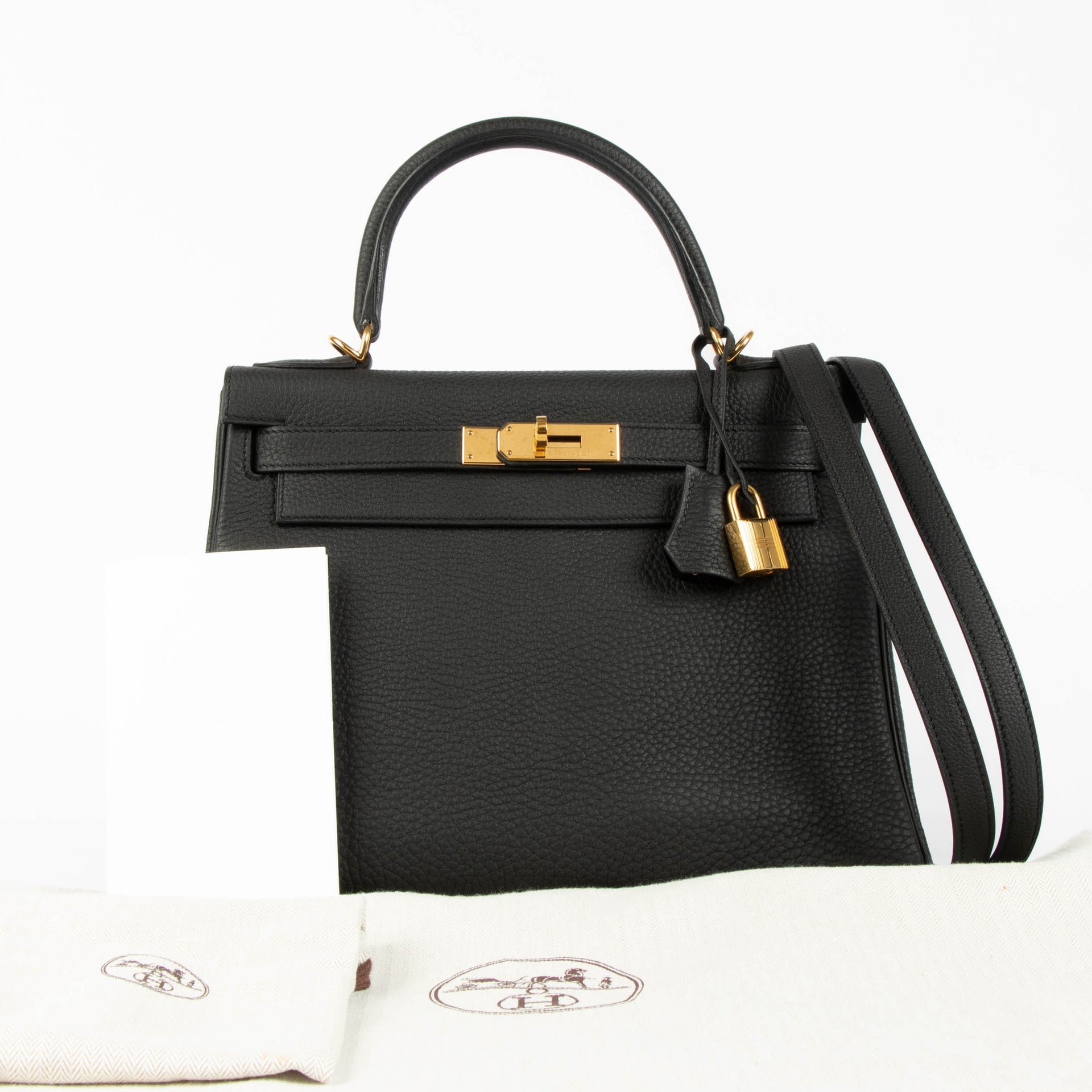 Hermès Kelly 28 Black Togo GHW w/ 2 Straps