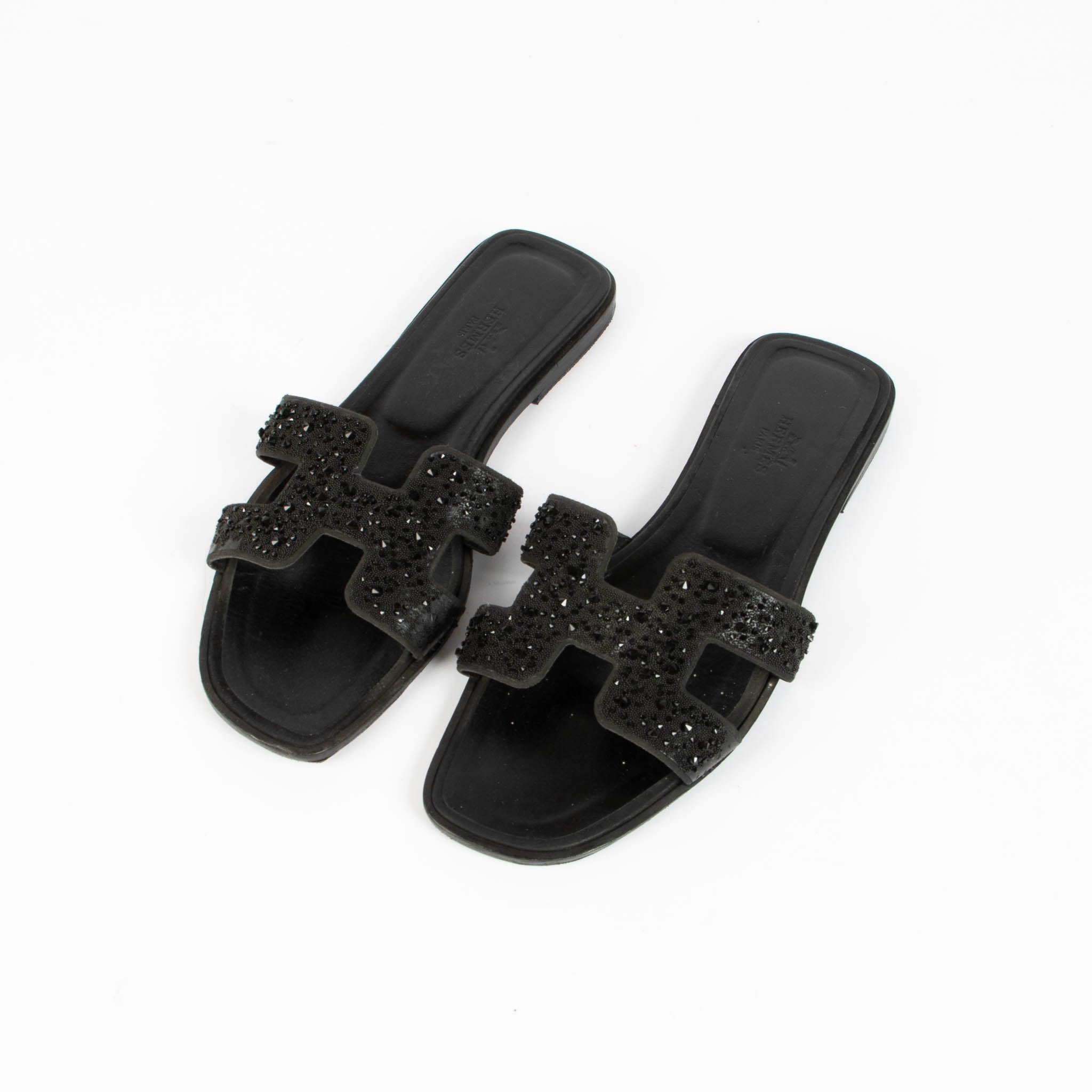 Hermès Black Embellished Oran Sandals - Size 38 – Labellov