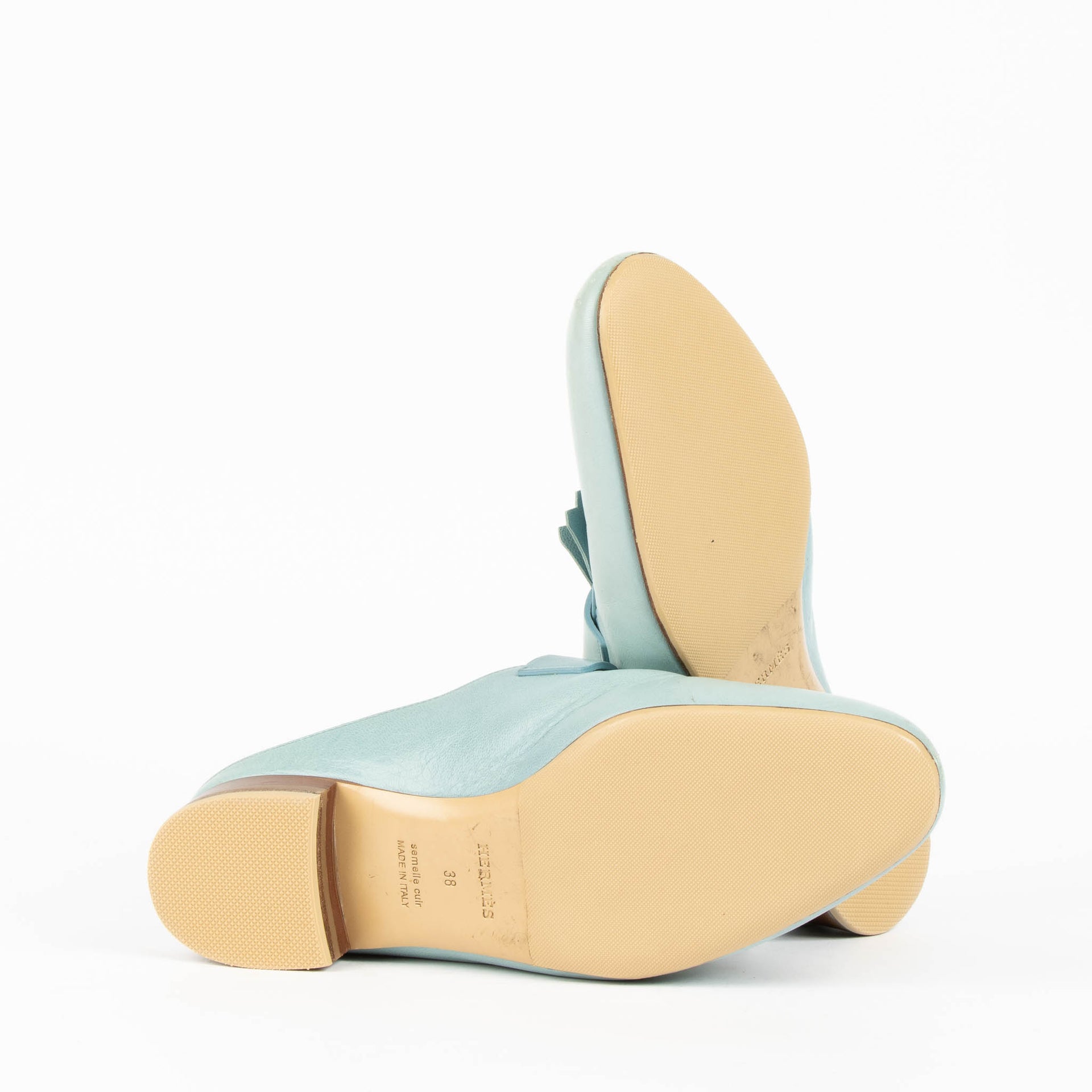 Shop these authentic Hermès Baby Blue Loafers - Size 38 pre-loved on Labellov.com 