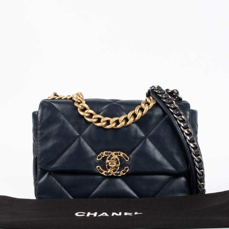 Shop this 100% authentic Chanel Navy Lambskin Small Chanel 19 Bag at Labellov.com