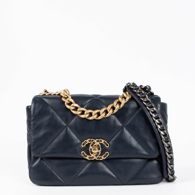 Shop this 100% authentic Chanel Navy Lambskin Small Chanel 19 Bag at Labellov.com