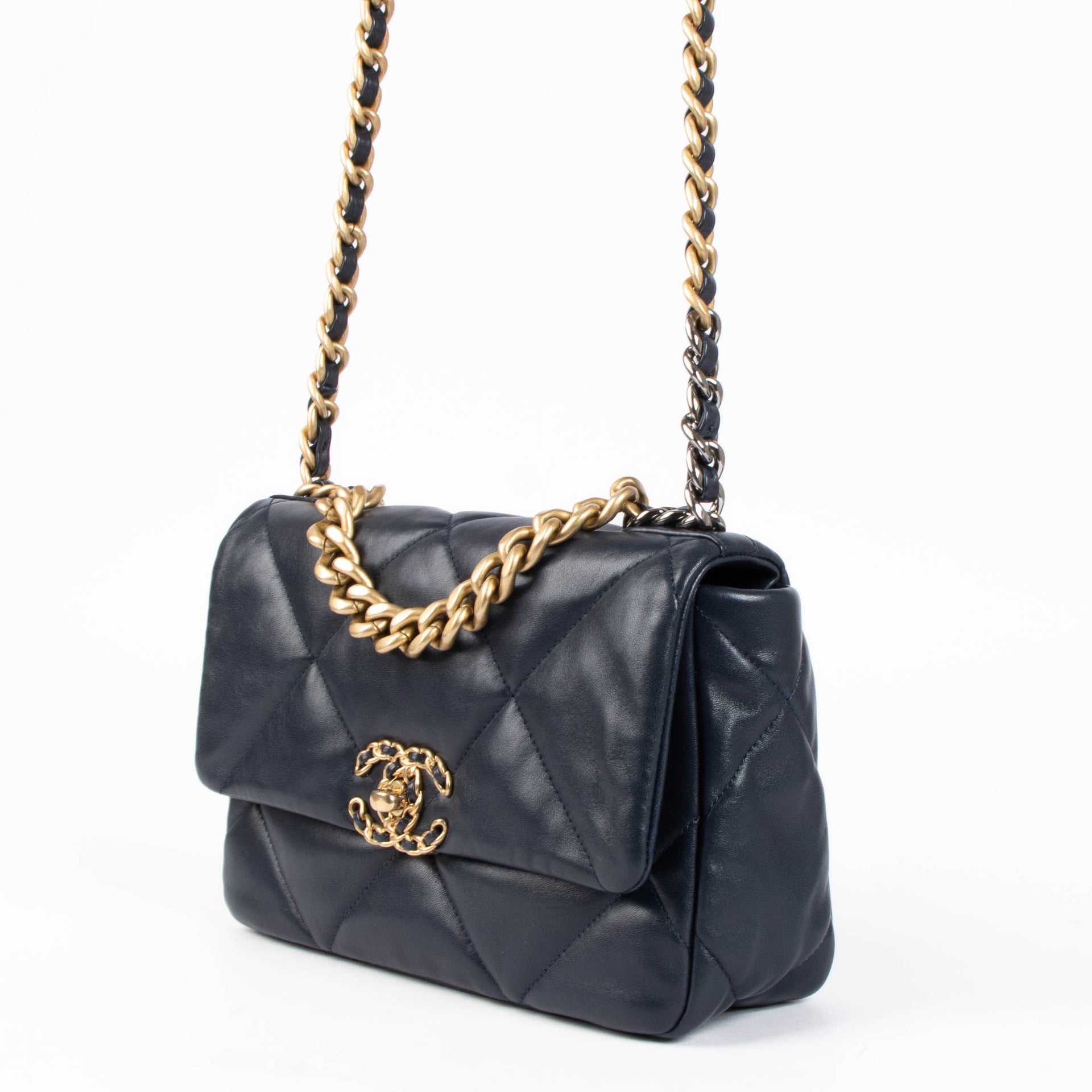 Shop this 100% authentic Chanel Navy Lambskin Small Chanel 19 Bag at Labellov.com