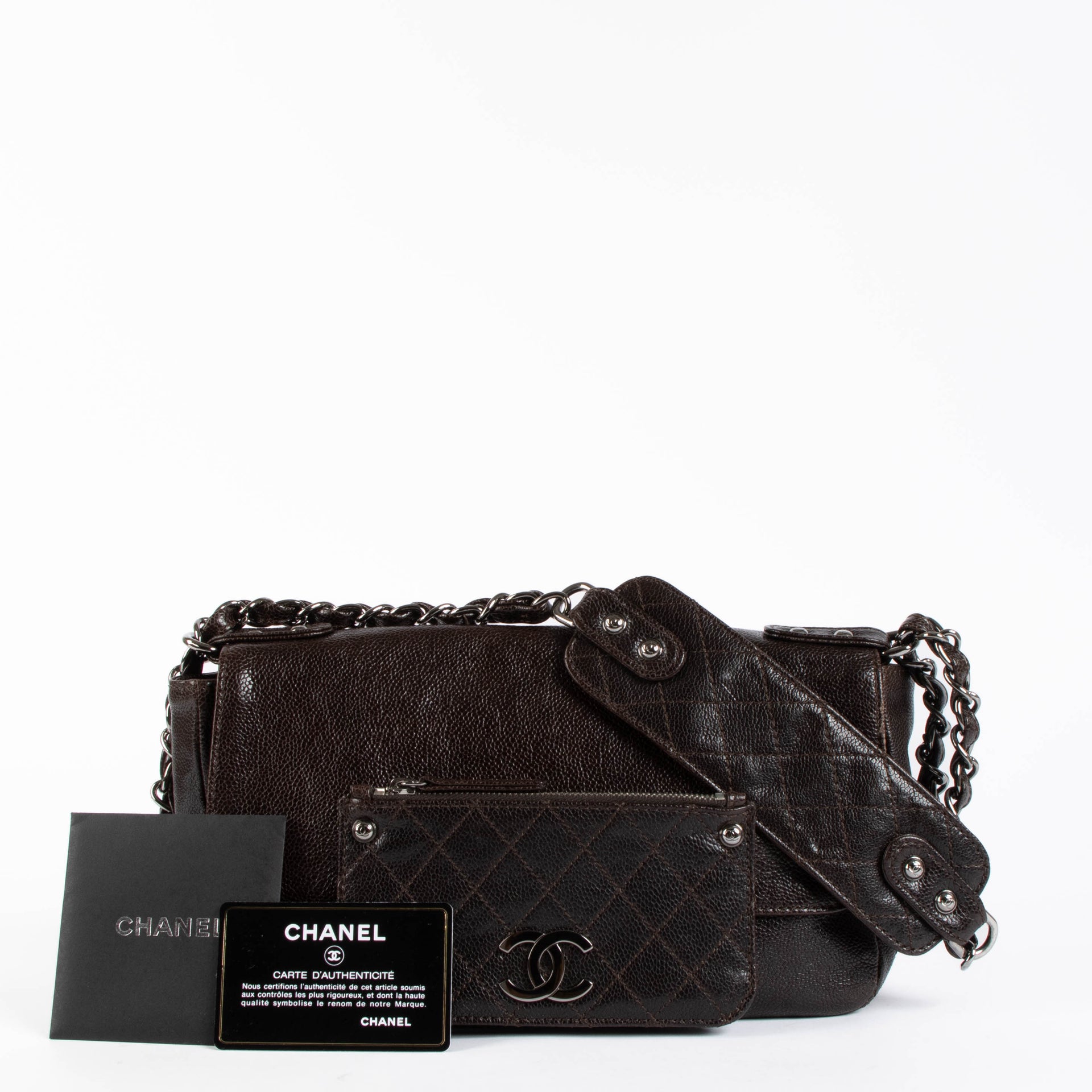 Chanel Brown Glazed Caviar Pocket In the City Bag