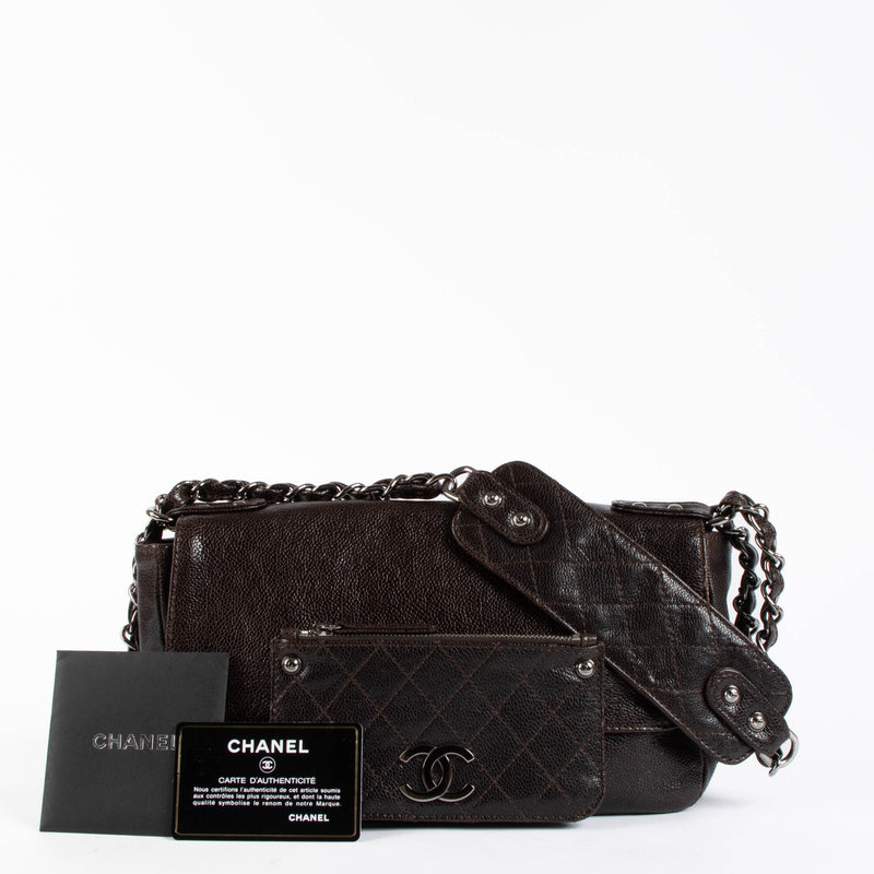 Chanel Brown Glazed Caviar Pocket In the City Bag