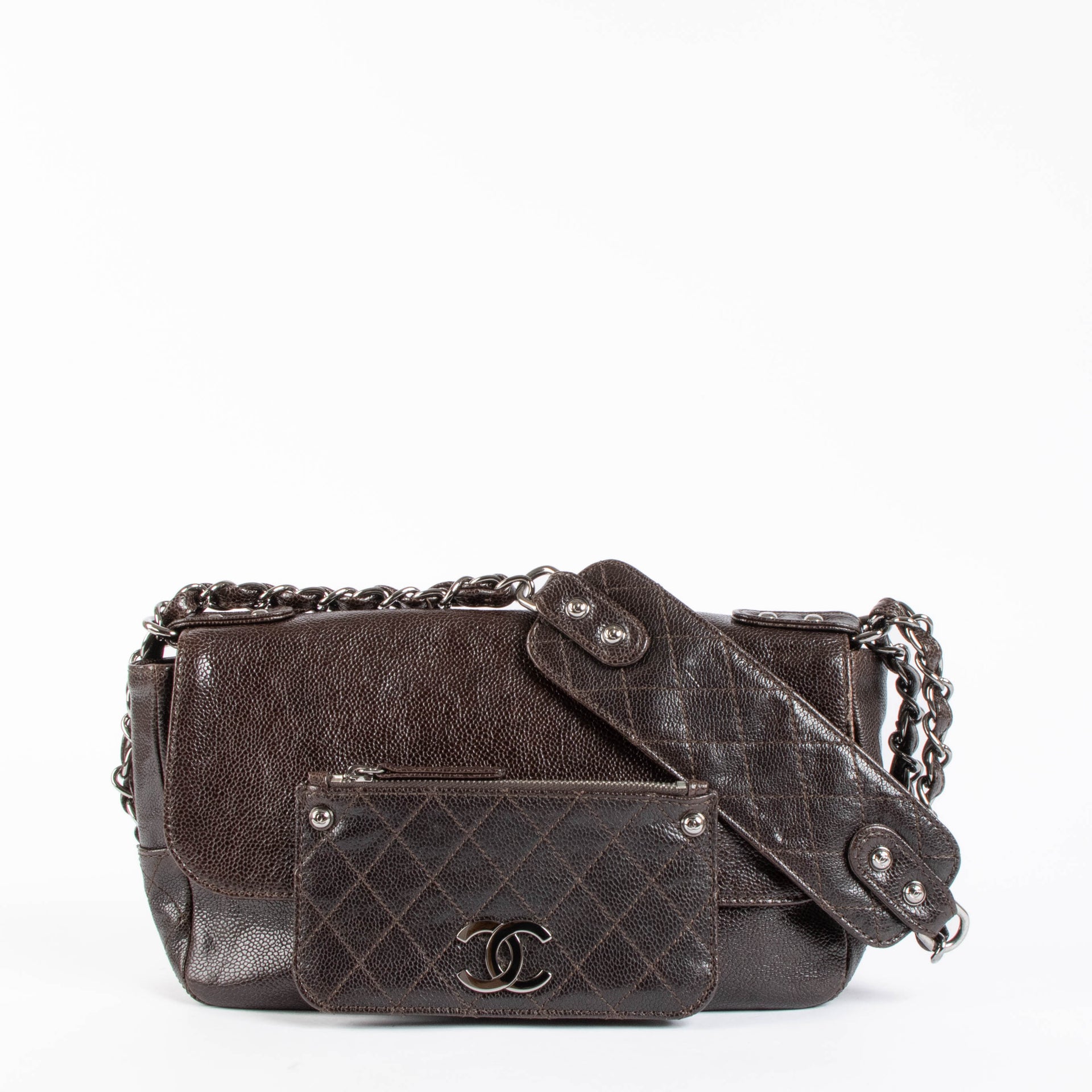 Chanel Brown Glazed Caviar Pocket In the City Bag