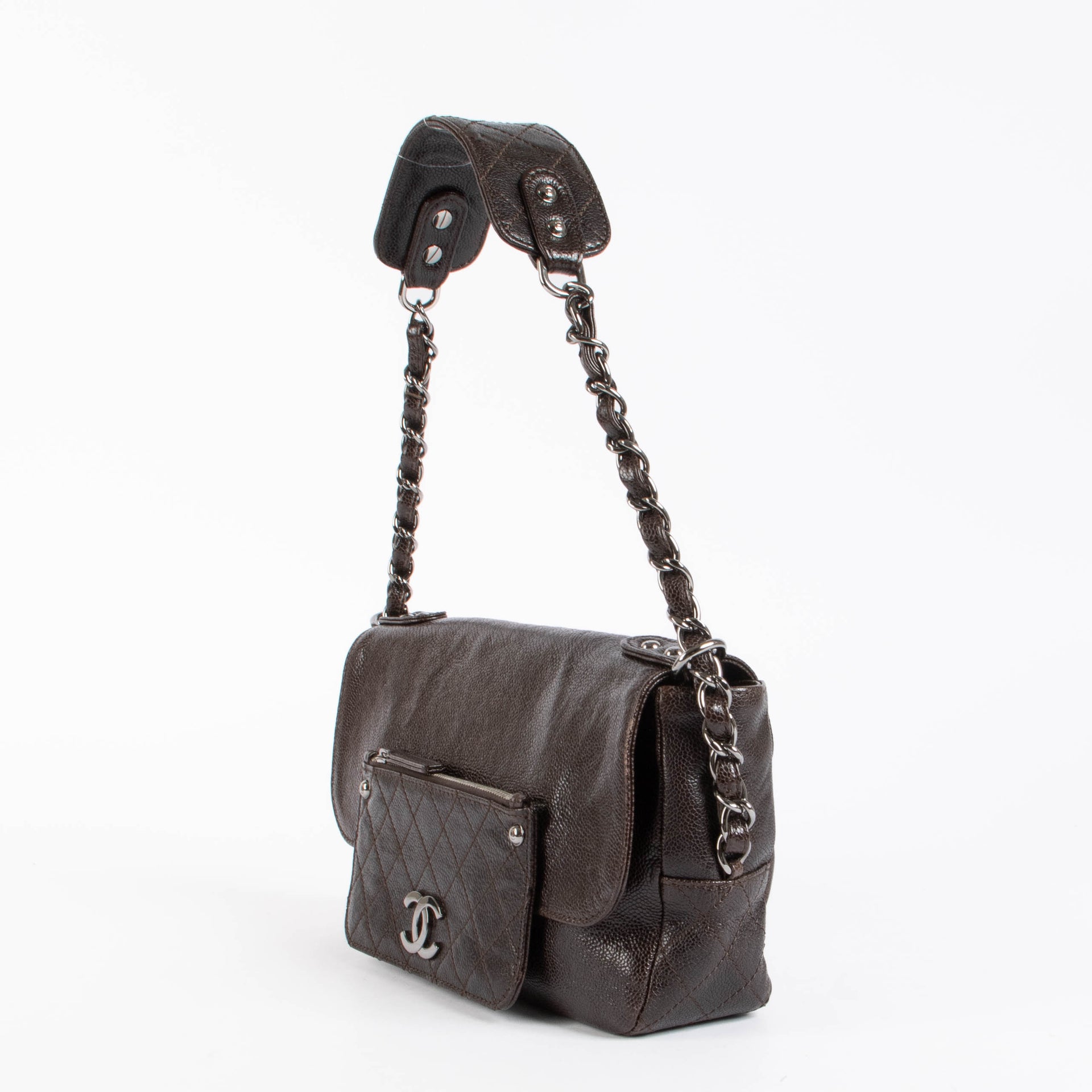 Chanel Brown Glazed Caviar Pocket In the City Bag