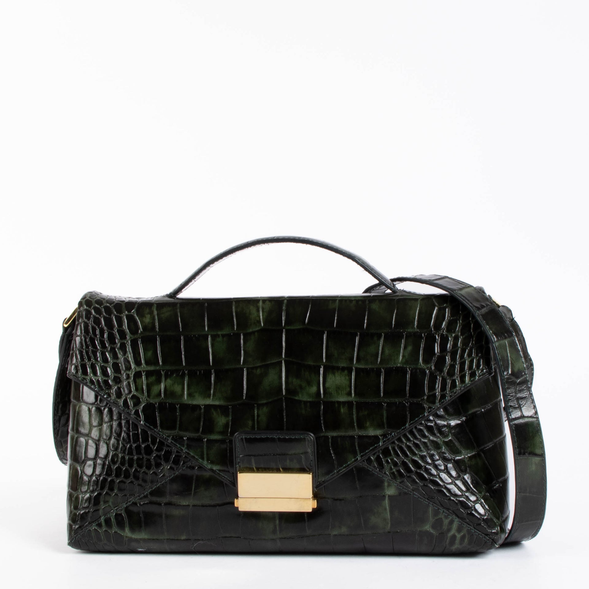 Shop authentic Dries Van Noten Brown Croc Embossed Shoulder Bag on Labellov.com.