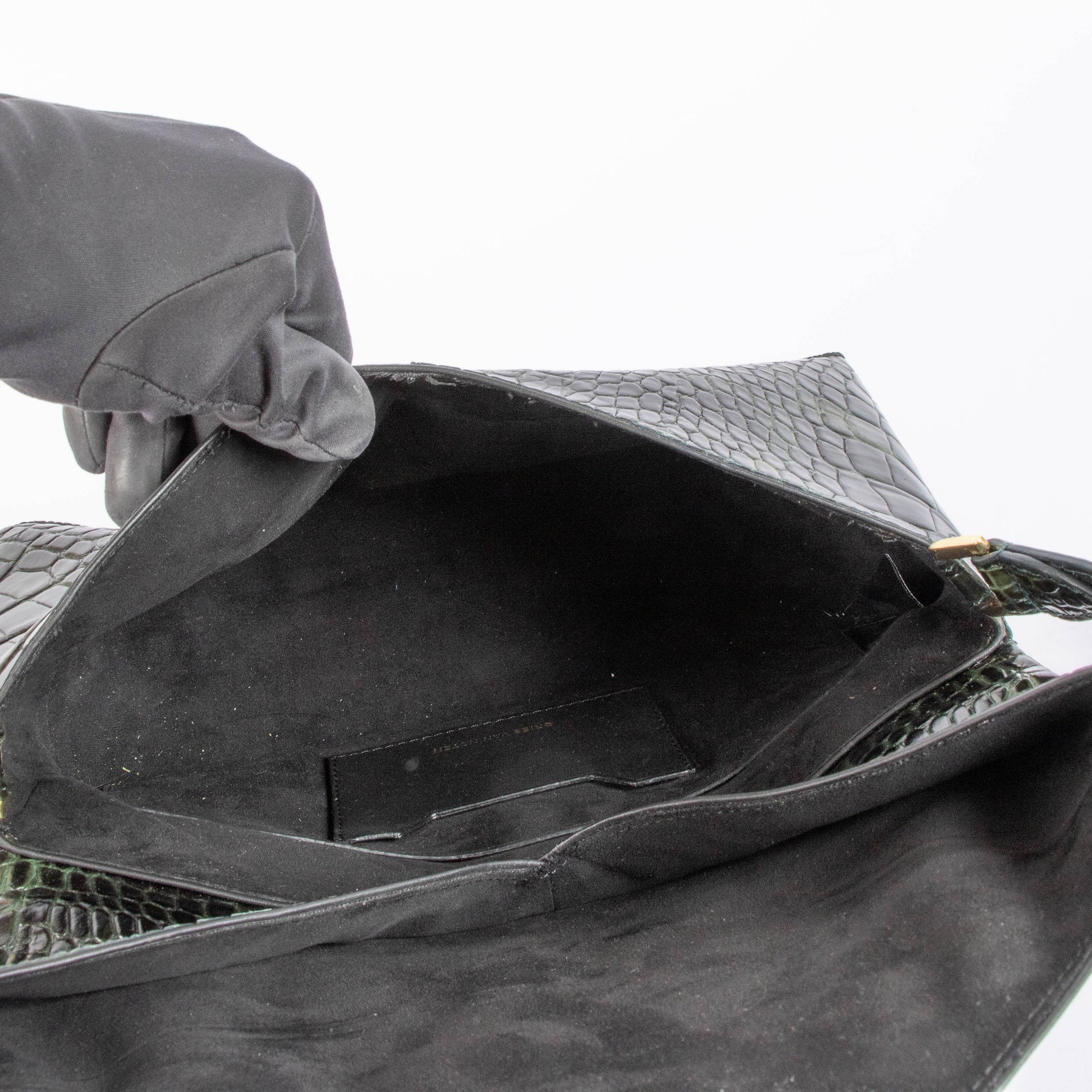 Shop authentic Dries Van Noten Brown Croc Embossed Shoulder Bag on Labellov.com.