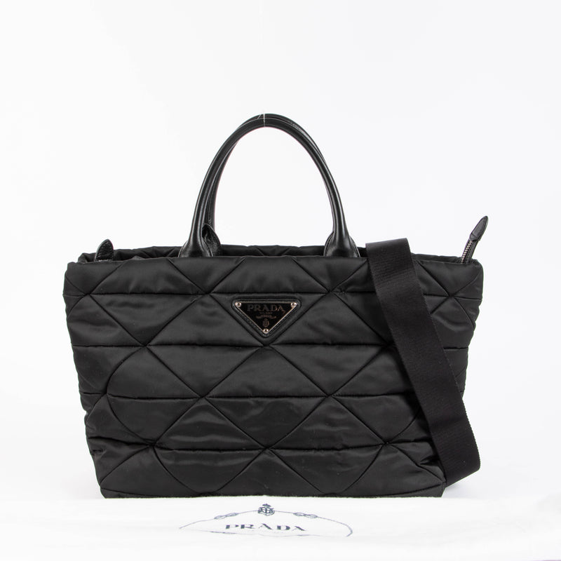 Shop this authentic Prada Black Nylon Padded Tote bag pre-loved on Labellov.com 