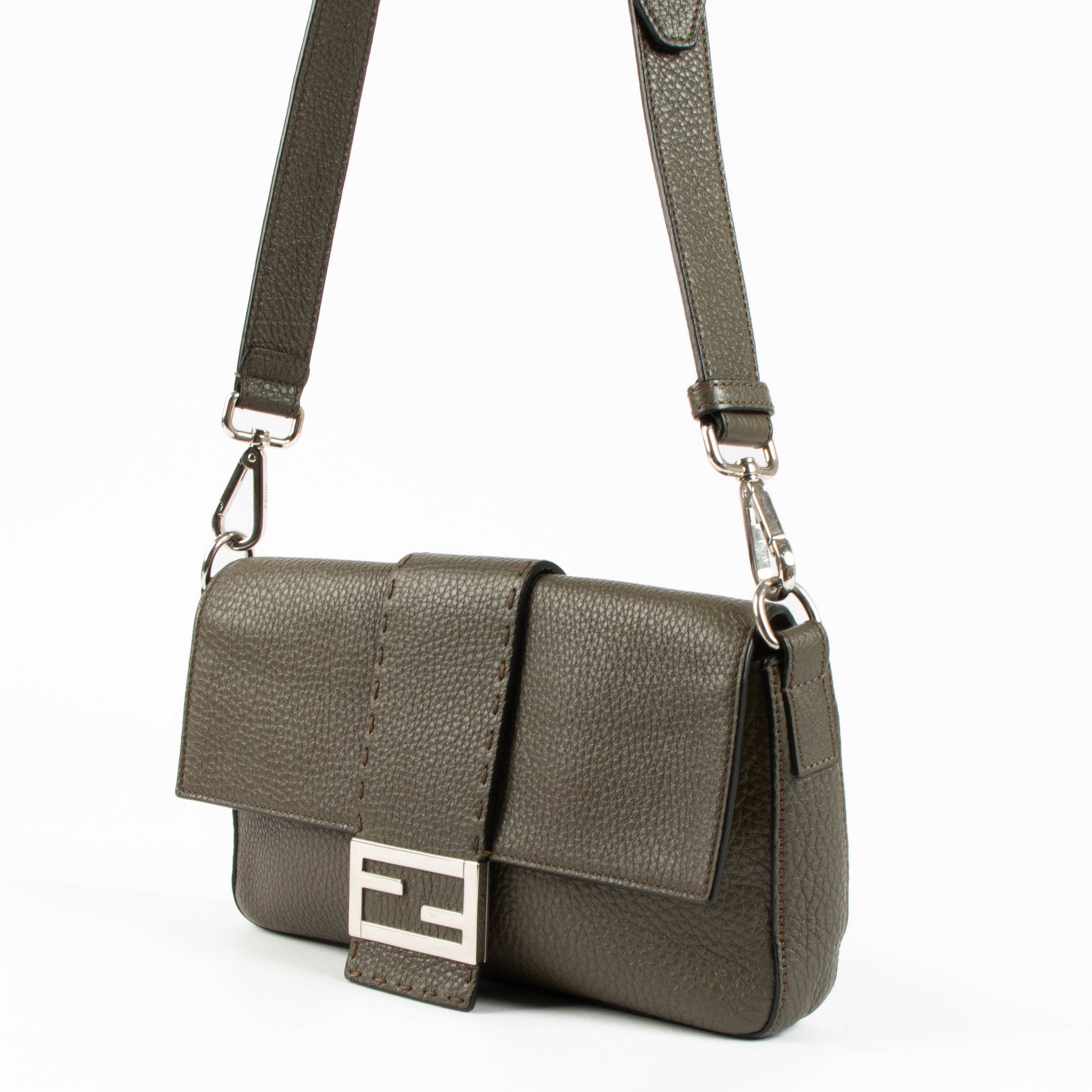 Shop this authentic Fendi Military Green Baguette Bag pre-loved on Labellov.com 