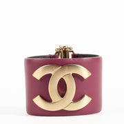 Shop the authentic Chanel 18C Burgundy Leather CC Cuff Bracelet on Labellov.com !
